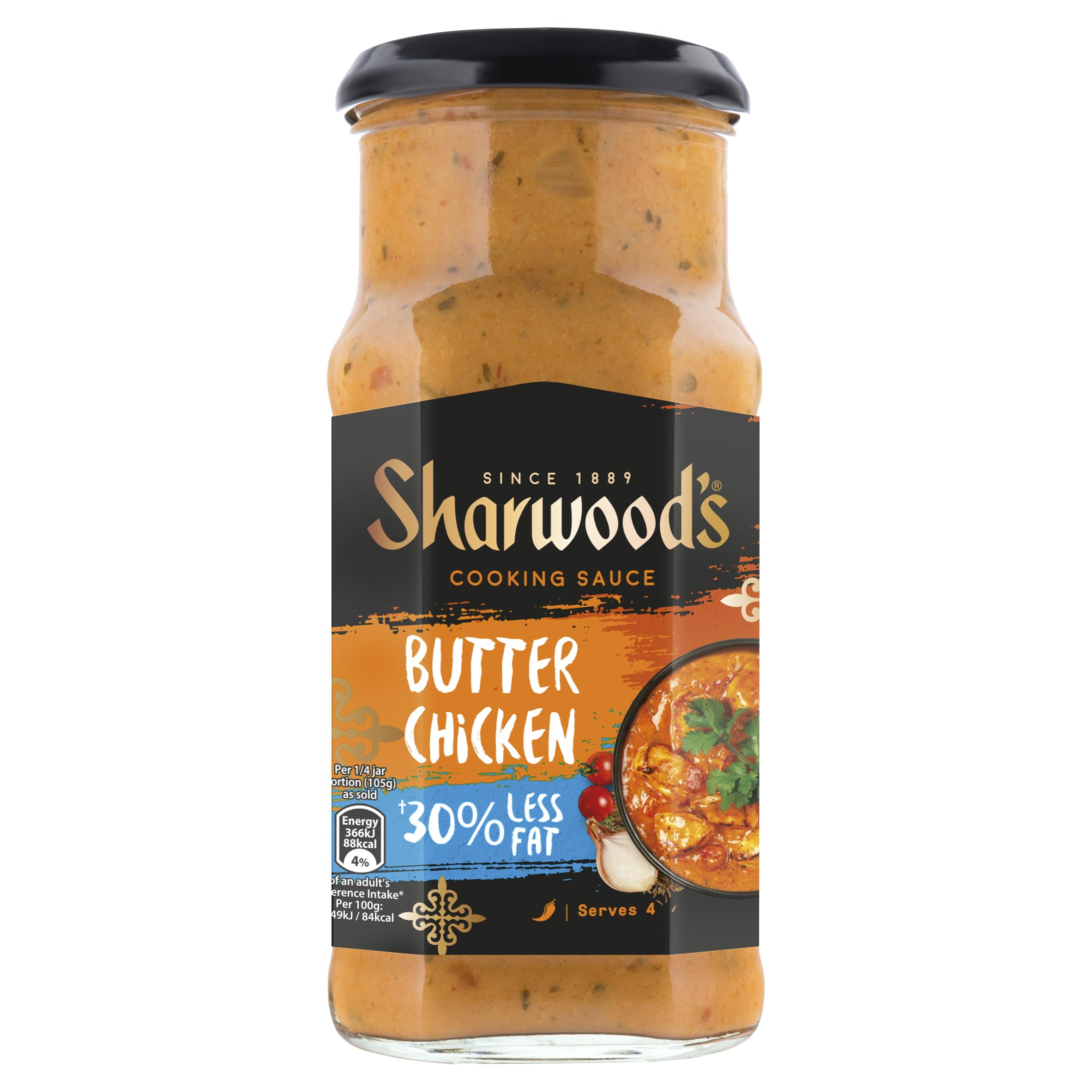 Sharwood's Indian Butter Chicken Sauce – 30% Less Fat, Creamy Tomato & Mild Cooking Sauce