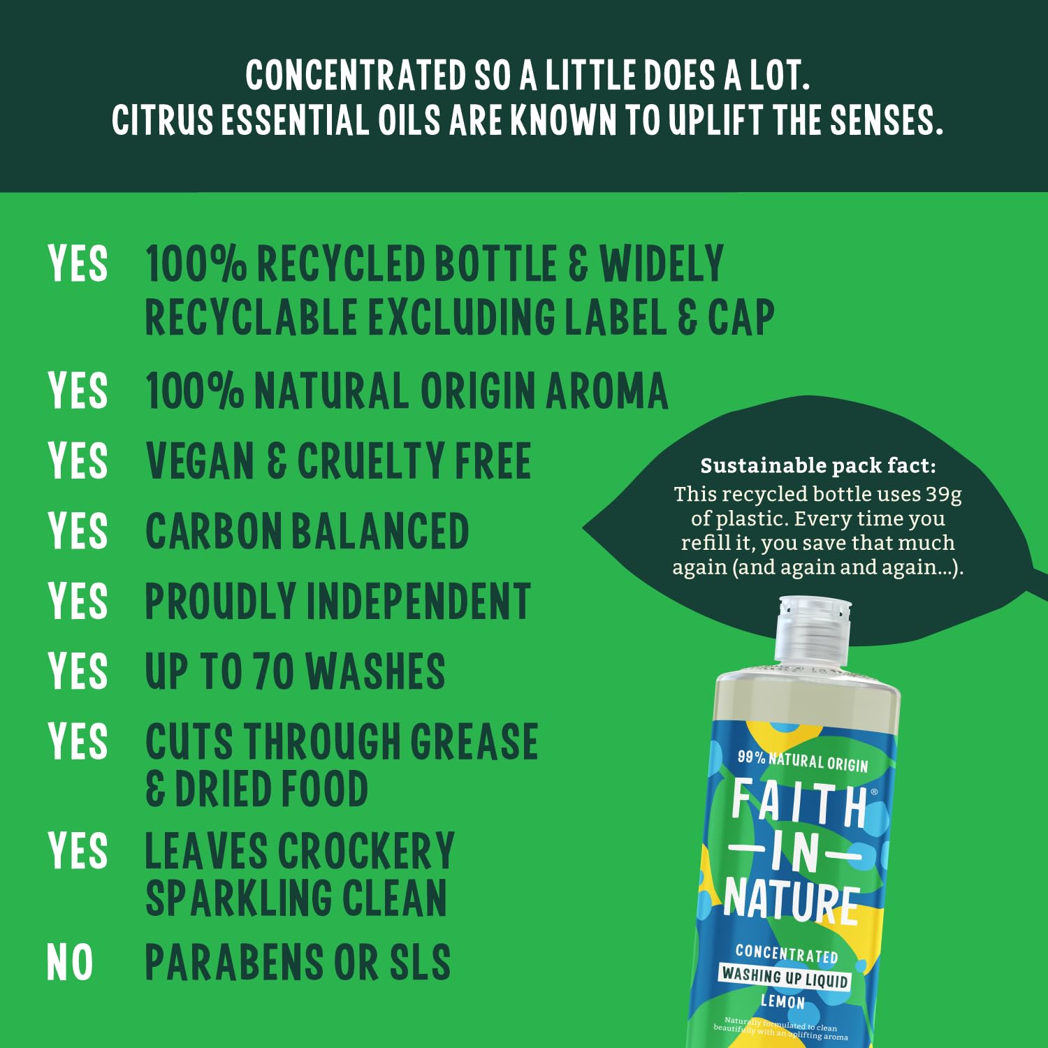 FAITH IN NATURE Natural Biodegradable Washing Up Liquid | 1L Liquid | 99% Natural Origin 2