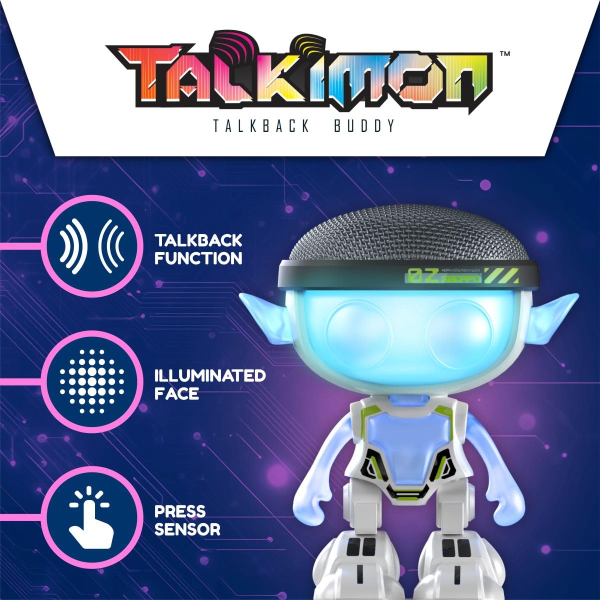 Talkimon Interactive Talkback Buddy - Voice Changer with LED Light Up Face, Sensory Toy for Kids 6