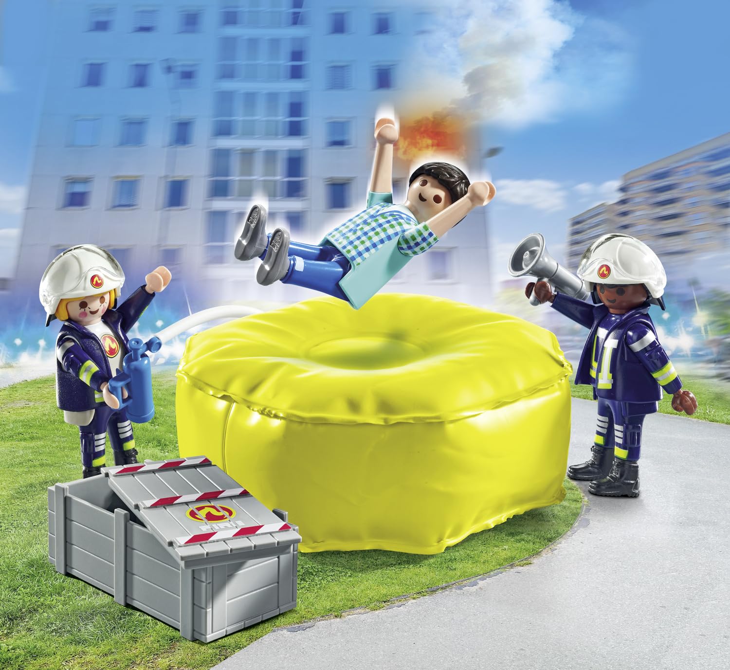 Playmobil 71465 Action Heroes: Firefighters with Air Pillow - Rescue Playset for Kids 4+ 6