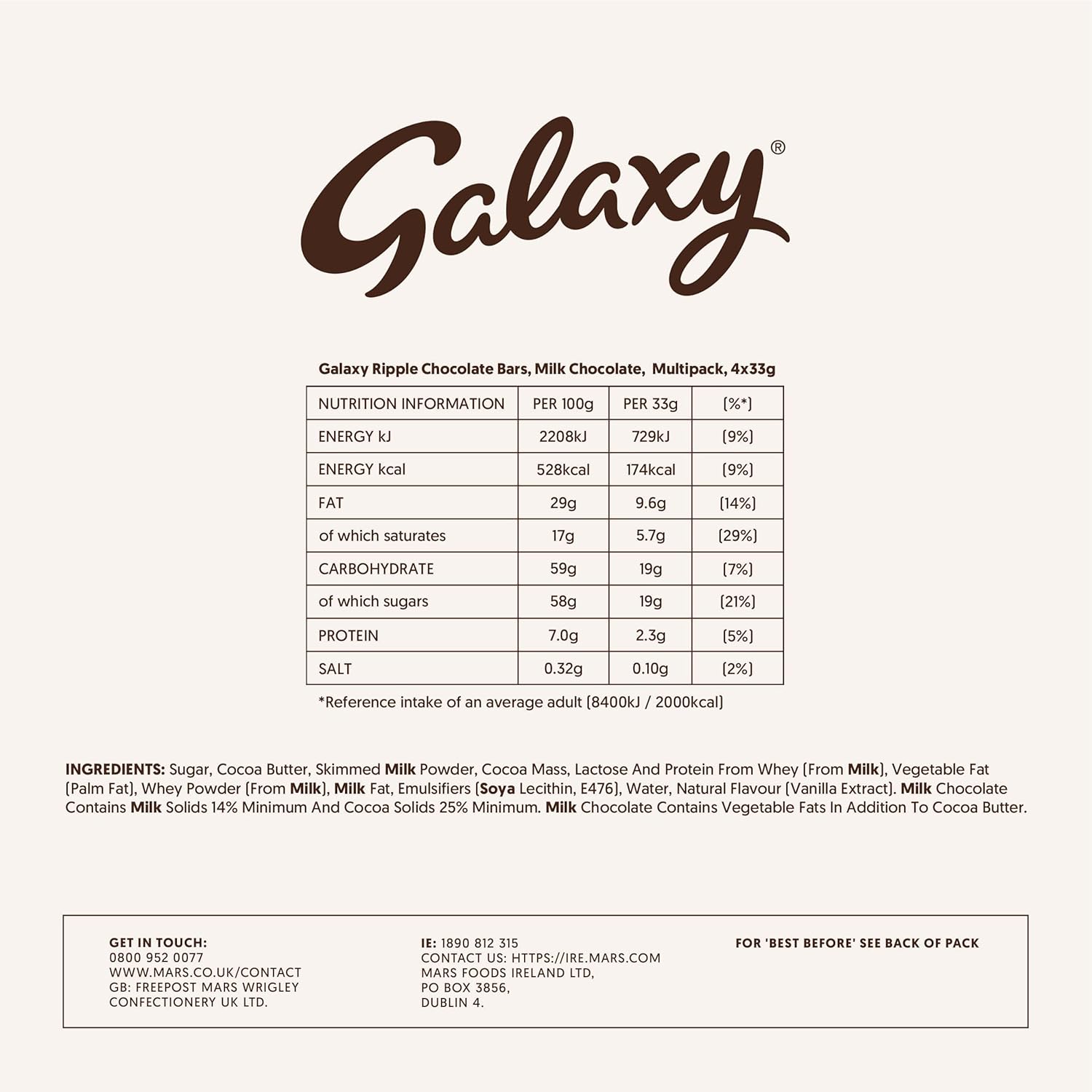 Galaxy Ripple Milk Chocolate Multipack 4 x 30g 7