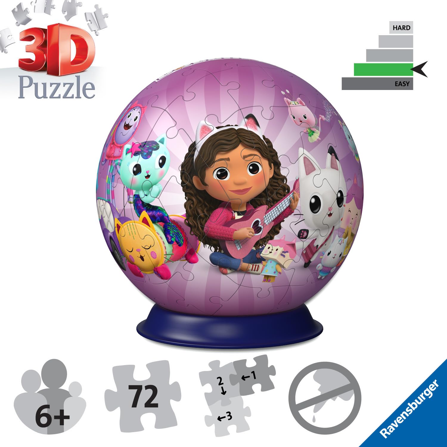 Ravensburger Gabby's Dollhouse 3D Puzzle Ball - 72-Piece Plastic Puzzle for Kids 6 Years and Up 4
