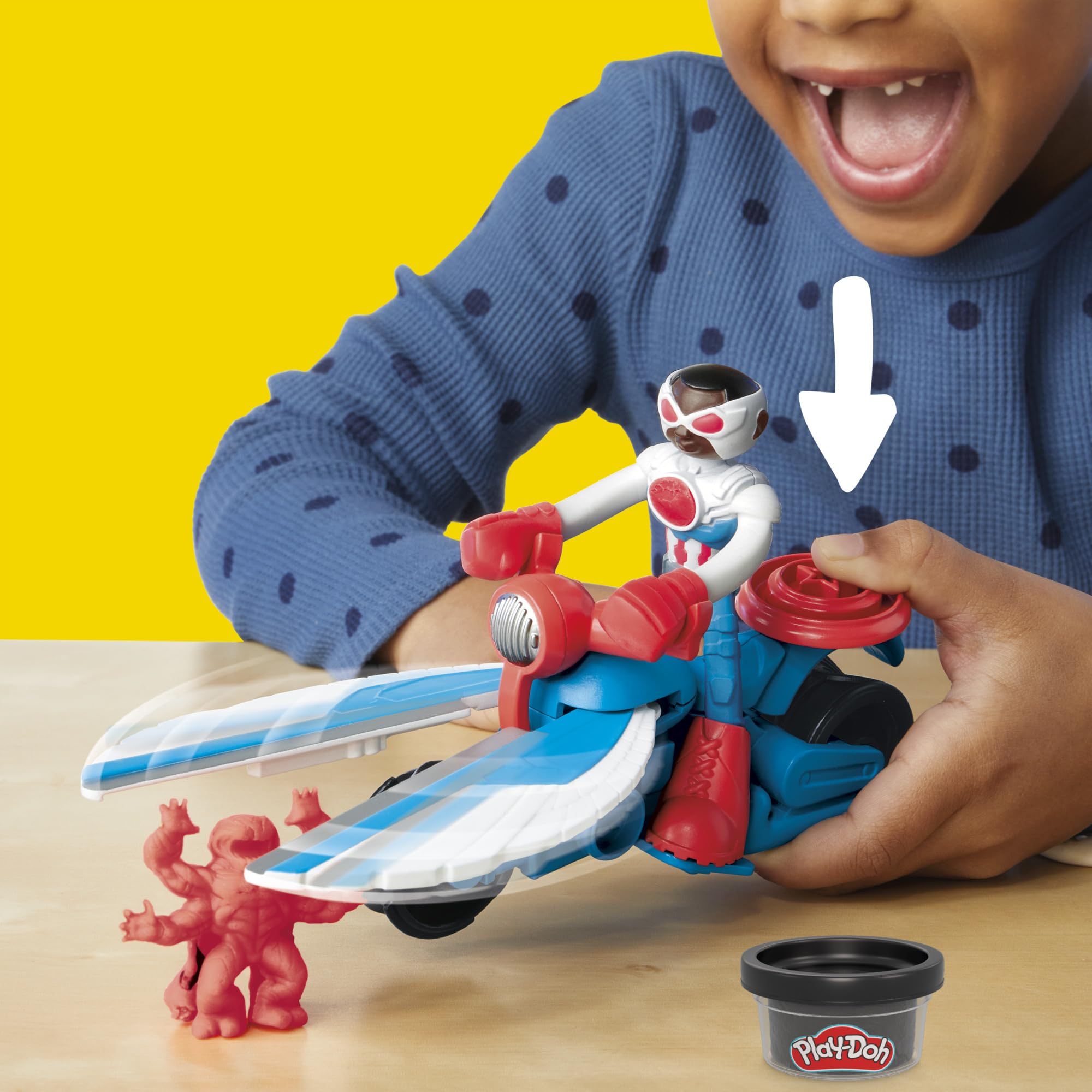 Play-Doh Marvel Captain America Moto-Slicer Playset - Bendy Figure, Motorbike Tool & 3 Tubs, Ages 4+ 4