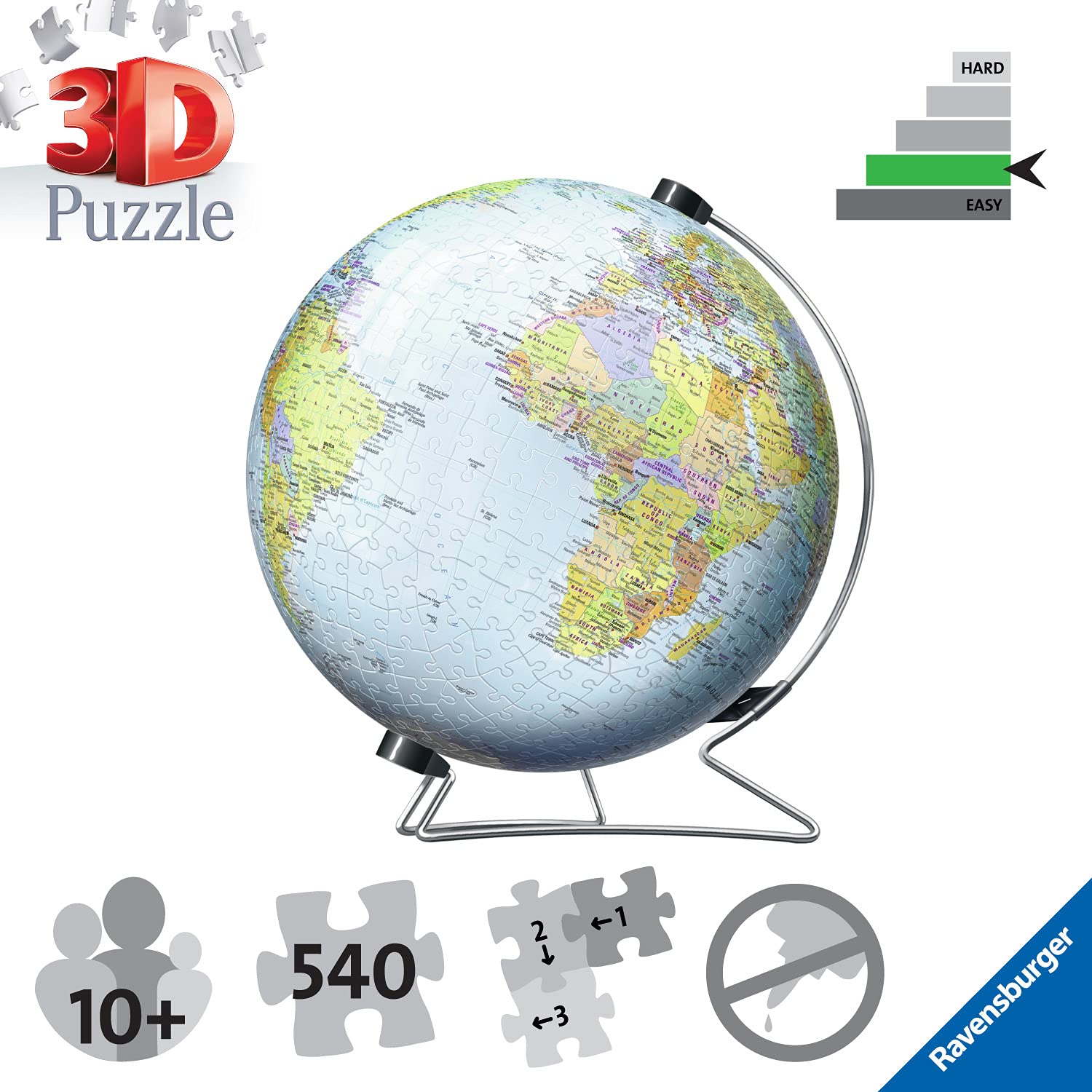 Ravensburger World Globe on V-Stand 3D Jigsaw Puzzle - 540 Pieces 3