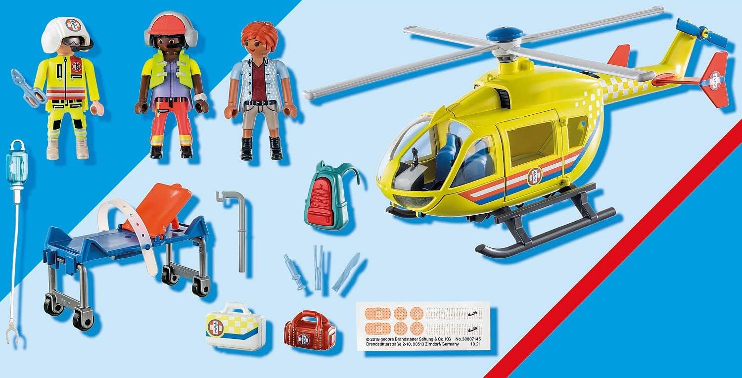 Playmobil 71203 City Life Medical Helicopter - Rescue Vehicle Playset for Kids 4+ 5