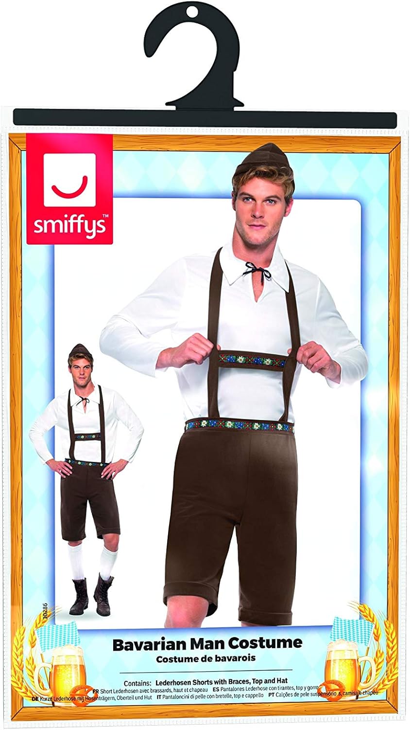 Smiffys Bavarian Man Costume with Lederhosen Shorts, Braces, Top and Hat - Adult Fancy Dress (Model SM30286L, Size L) 5