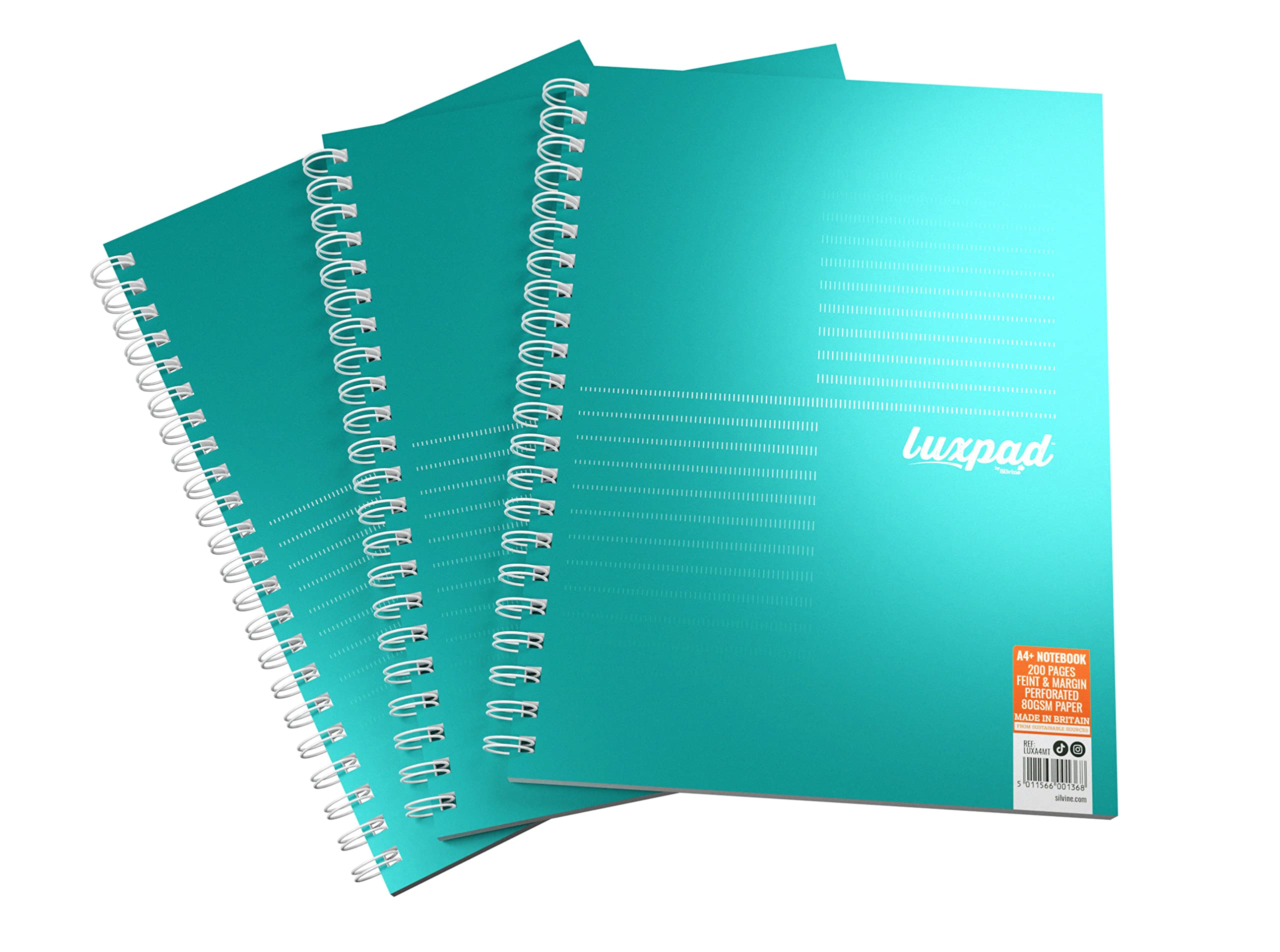 Silvine Luxpad Metallic A4 FSC Wirebound Notebook - Lined (200 Pages) Pack of 3 1