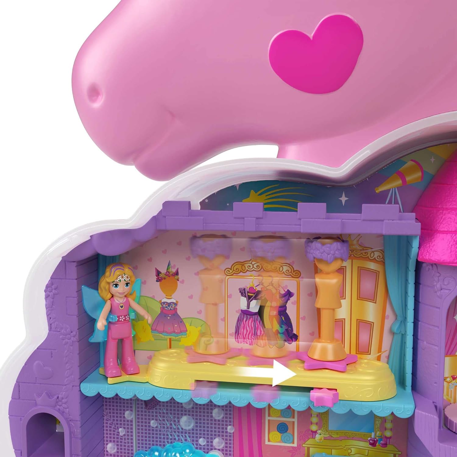 Polly Pocket Rainbow Unicorn Salon - 2-in-1 Styling Head & Playset for Kids 4+ 6