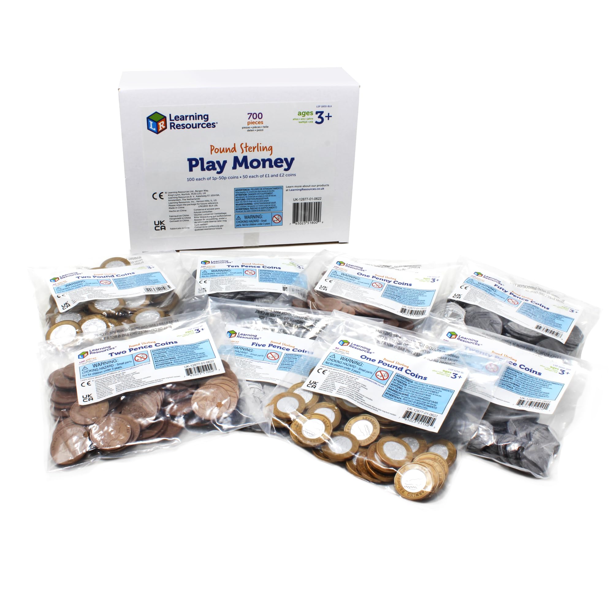 Learning Resources Bulk Play Money Pack - 700 Plastic UK Coins for Ages 3-7