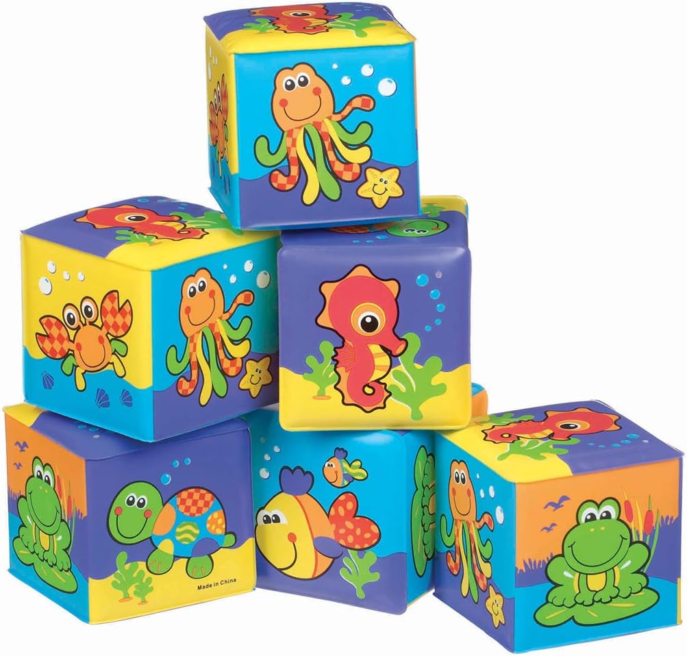 Playgro Bathtime Soft Blocks - 6-Piece Stacking Set with Animal Figures for 6 Months+