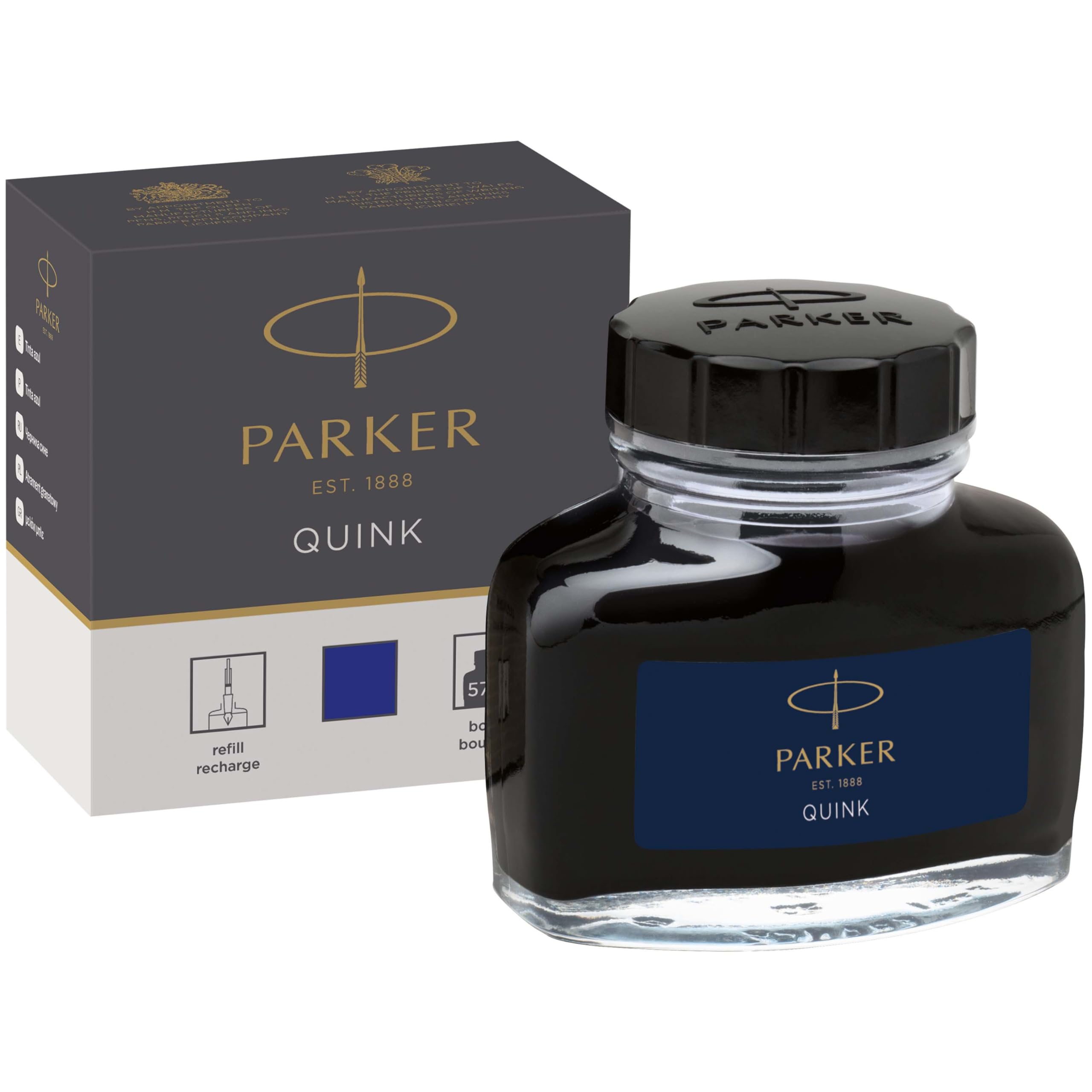 PARKER QUINK Ink Bottle - Blue Ink for Fountain Pens | 57 ml