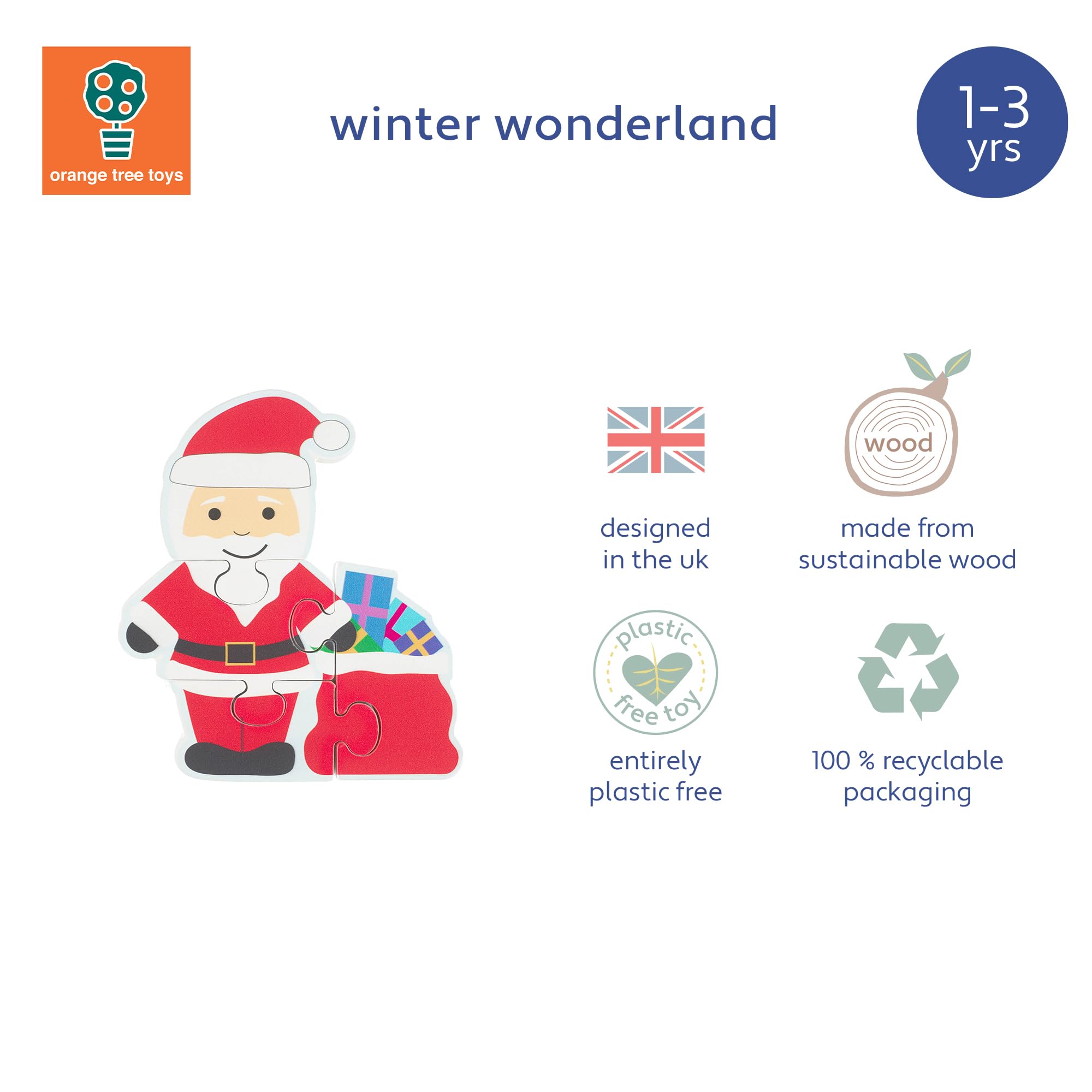 Christmas Mini Wooden Puzzle - Father Christmas Jigsaw for Toddlers, Educational Montessori Toy by Orange Tree Toys 3