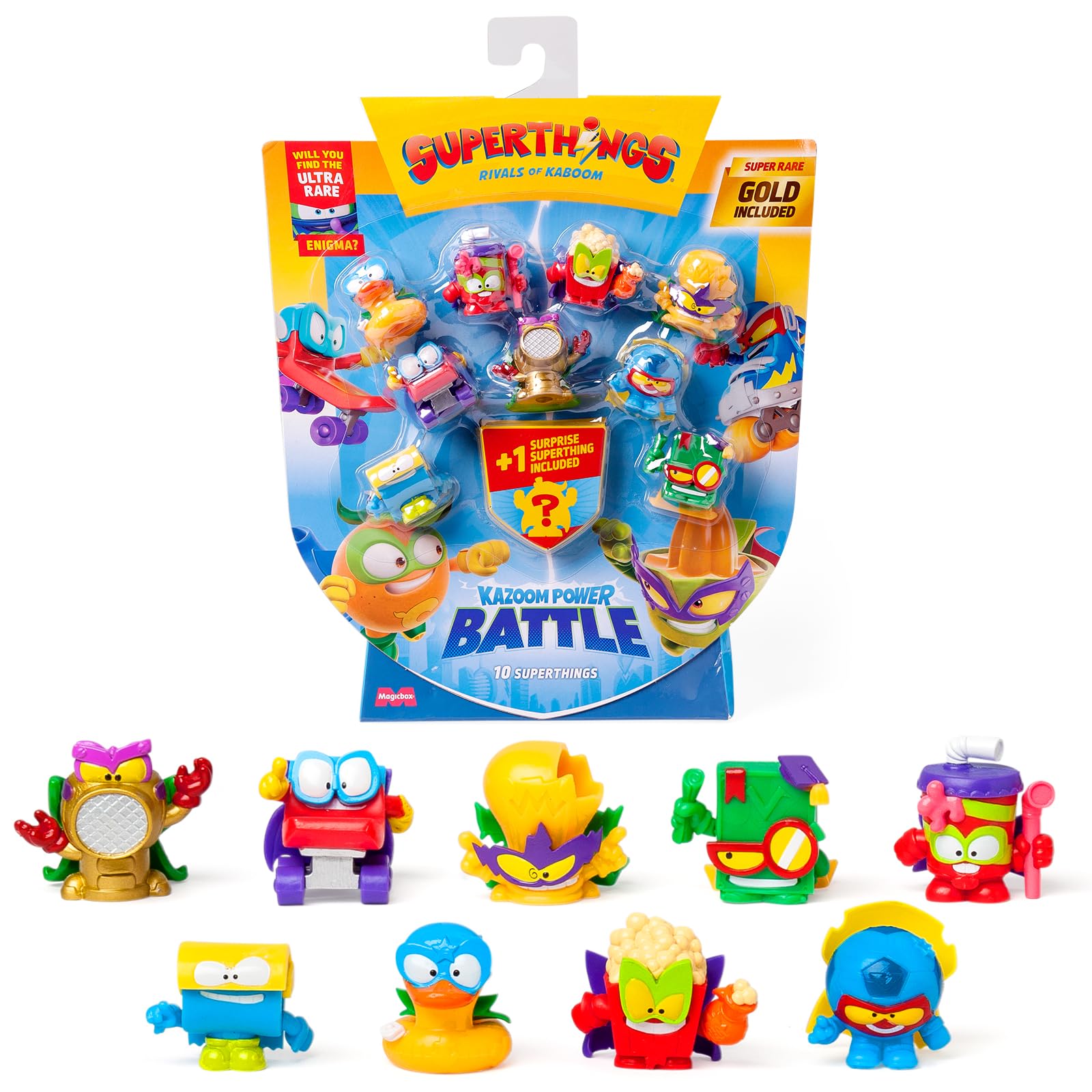 SUPERTHINGS RIVALS OF KABOOM Kazoom Power Battle Action Figures - 10 Pack with Gold Captain Surprise 1