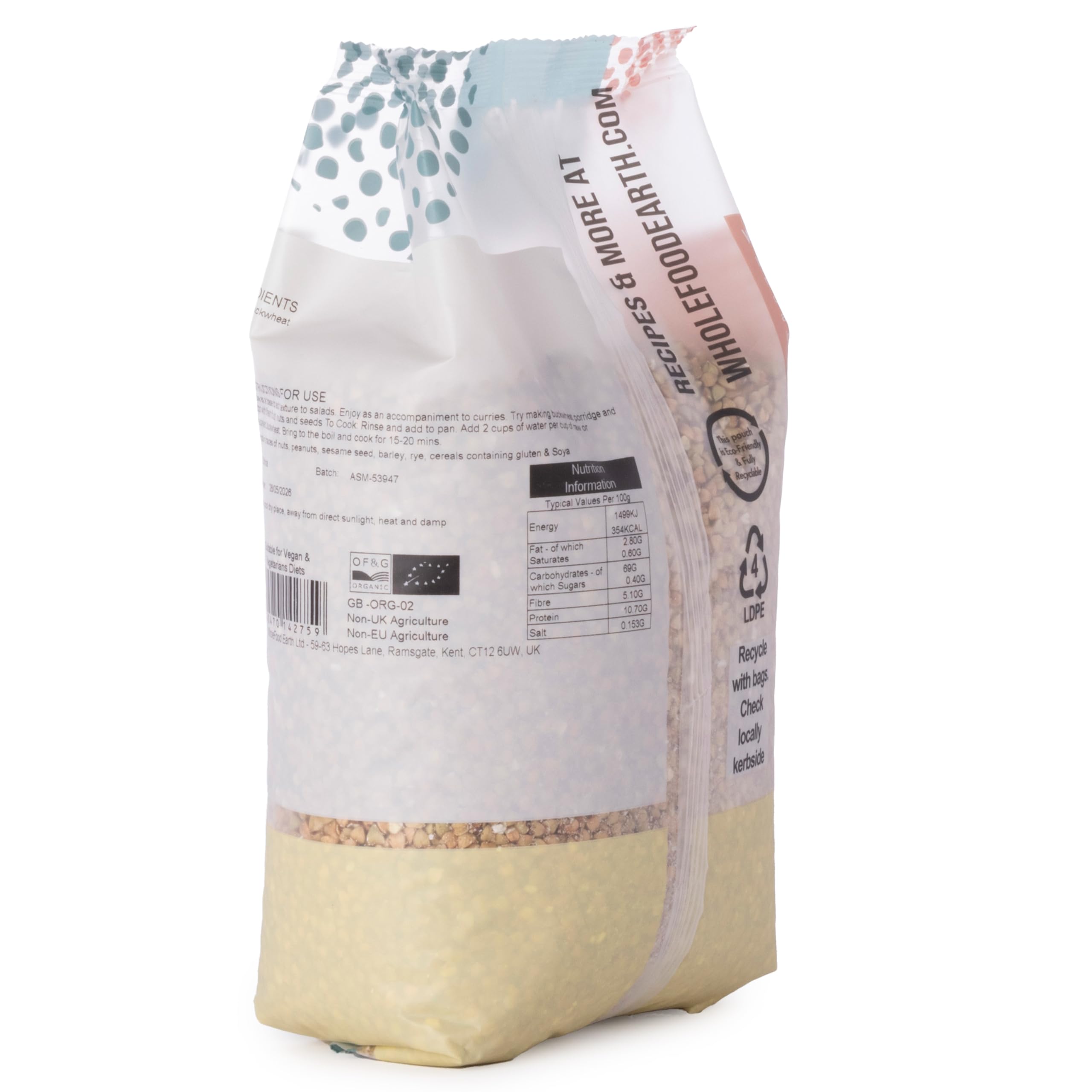 Wholefood Earth Organic Buckwheat Groats - 1 kg | GMO Free | Vegan | High in Protein & Fiber
