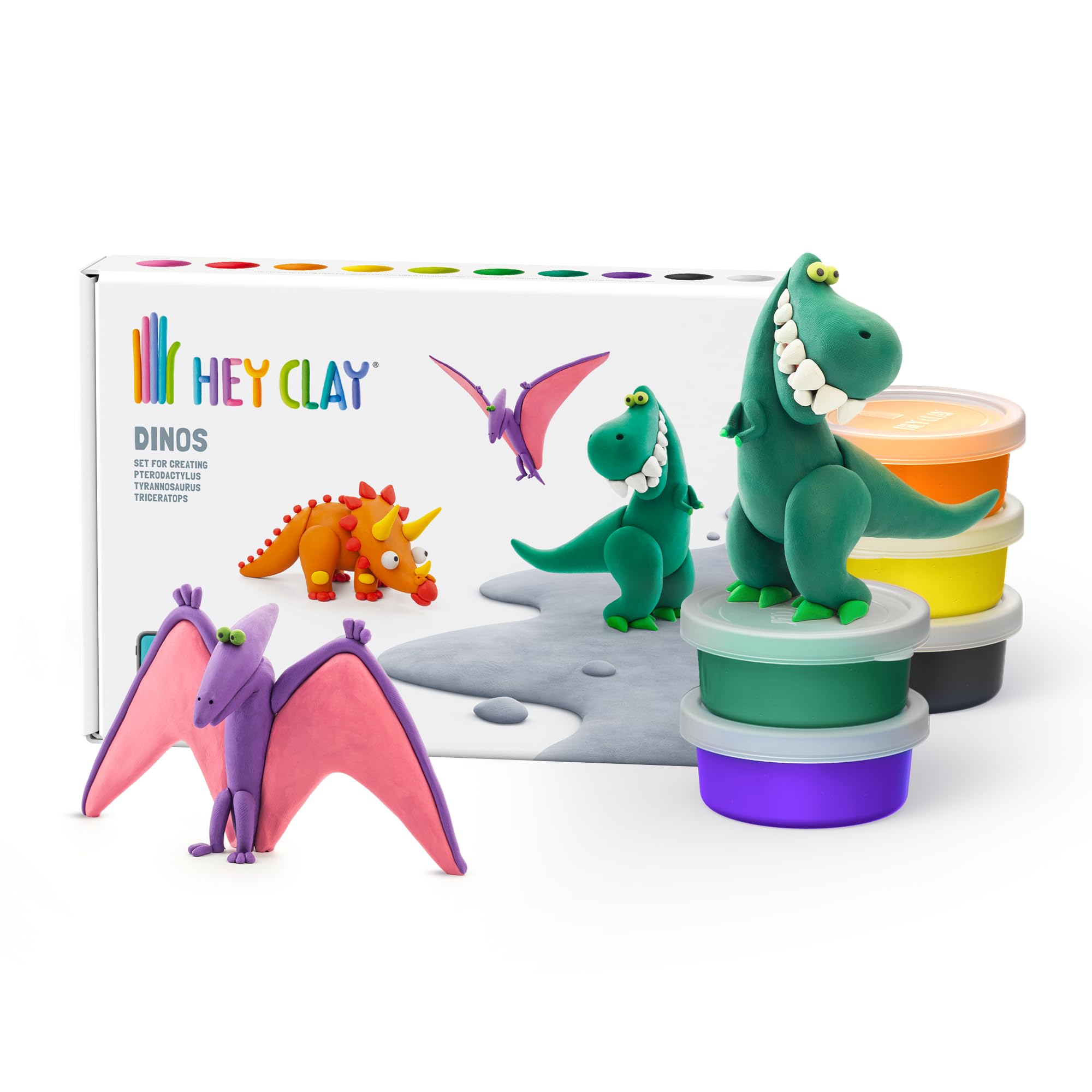 Hey Clay Dinos: Pterodactylus, Triceratops, Tyrannosaurus Set - Educational Clay Playset 8