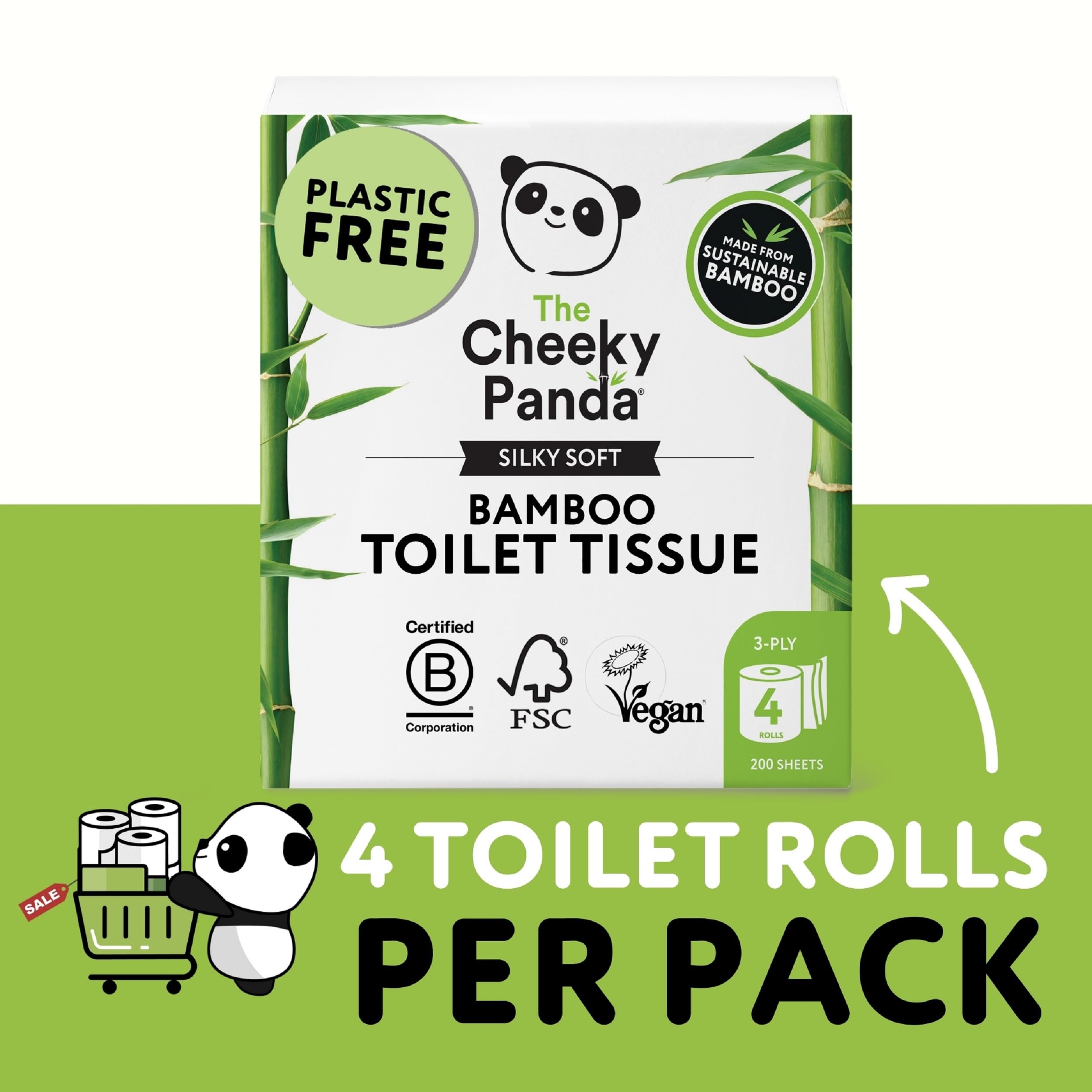 The Cheeky Panda - Bamboo Toilet Tissue Paper (Pack of 4 Rolls, 3-Ply, 200 Sheets) 12
