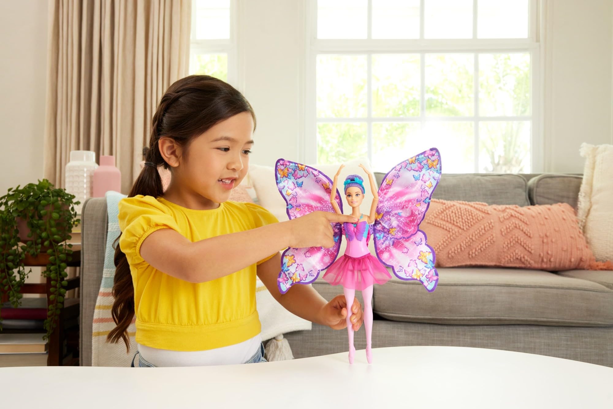 Barbie Dance and Flutter Doll HXJ10 - 2-in-1 Transformation, Purple Hair, Removable Tutu | Ages 3+