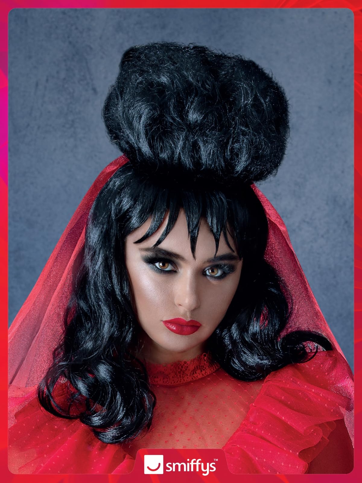 Smiffys Beetlejuice Lydia Mid-Length Black Wig with Fringe 9