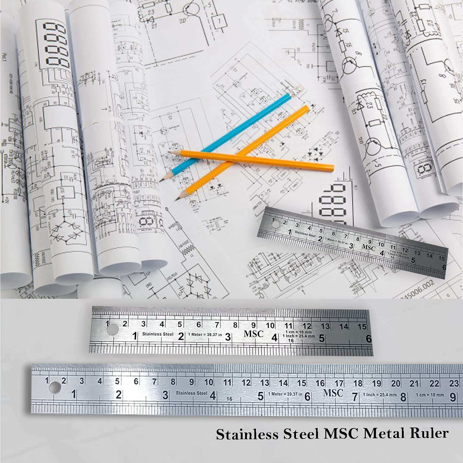 MSC Stainless Steel Ruler Set - 15cm & 30cm Metric/Imperial | Shatterproof Straight Edge 2
