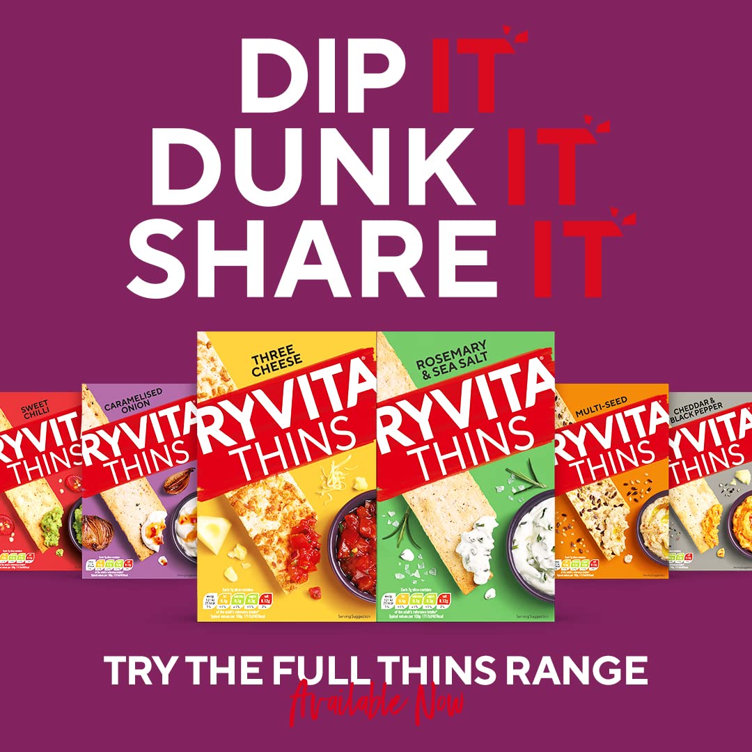 Ryvita Sweet Chilli Thins Flatbreads - Source of Fibre | 6 x 125g Packs | Made in the UK 6
