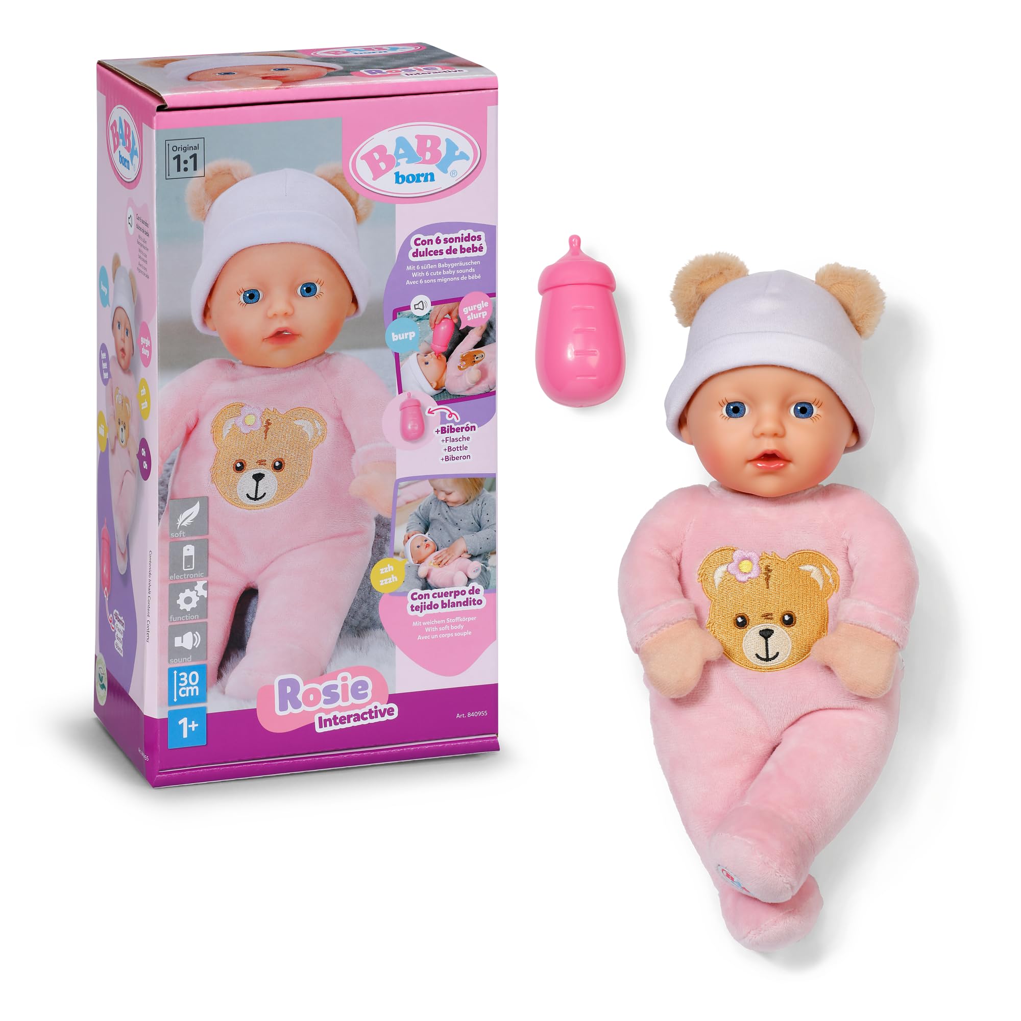 BABY born Interactive Rosie 30cm Soft Baby Doll with 6 Sounds & Bottle - Pink 7