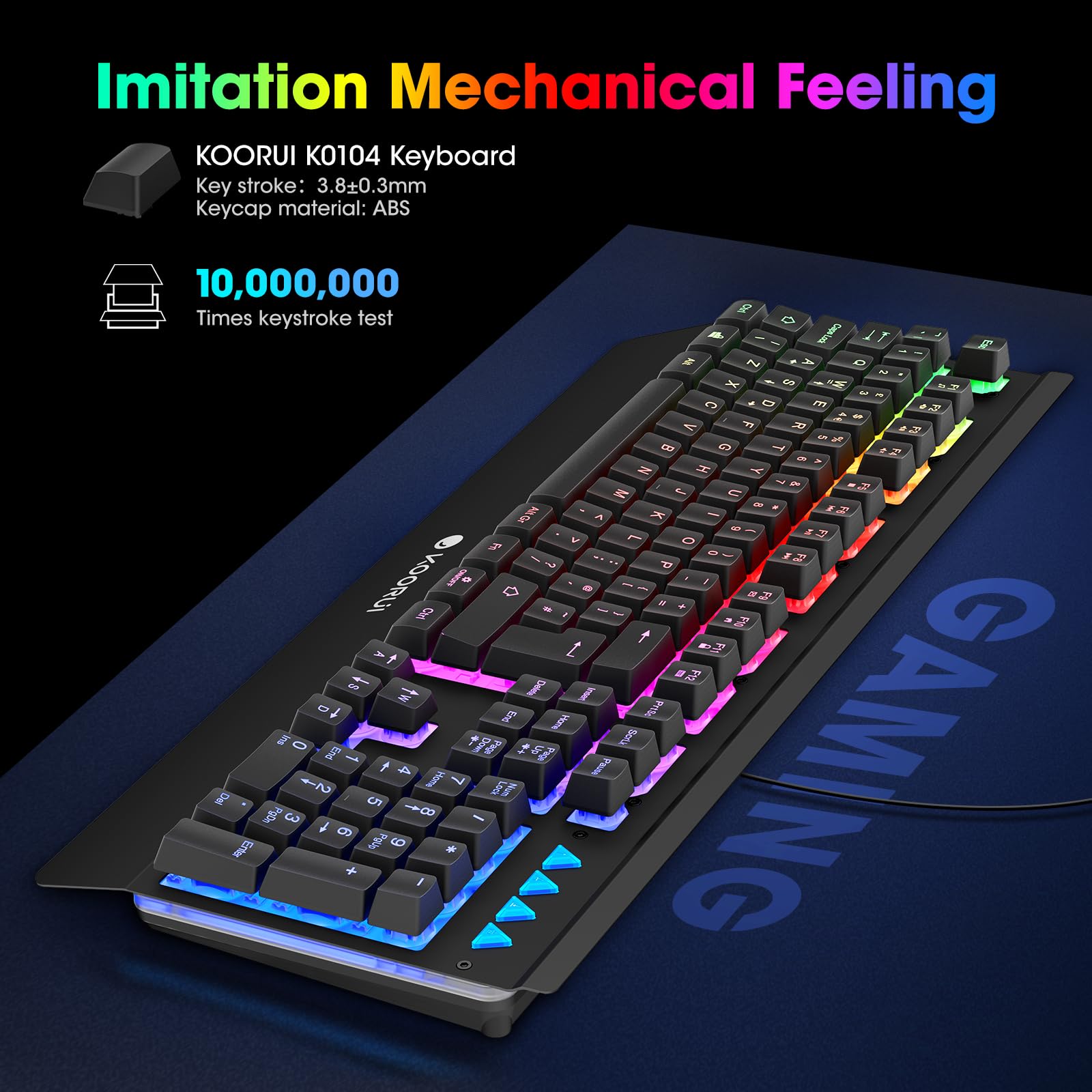KOORUI Gaming Keyboard - Wired Mechanical Tactile Switch RGB Backlit 104-Key PC & Mac 5