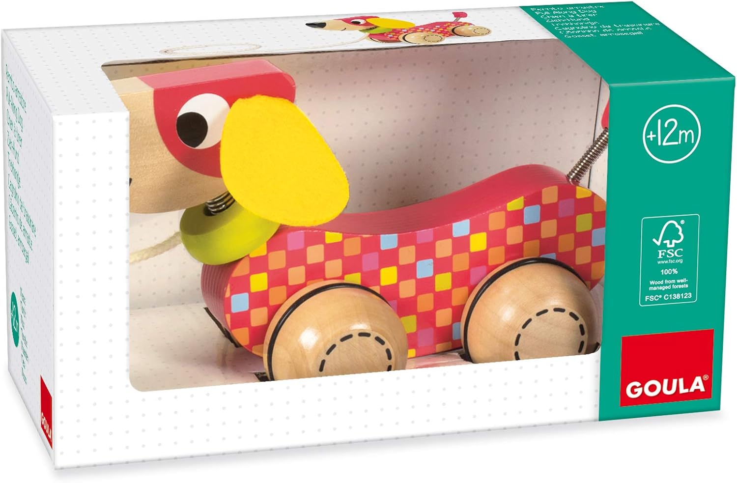 Goula 53459 Wooden Pull-Along Dog Toy - Multicolor for Toddlers 12 Months+