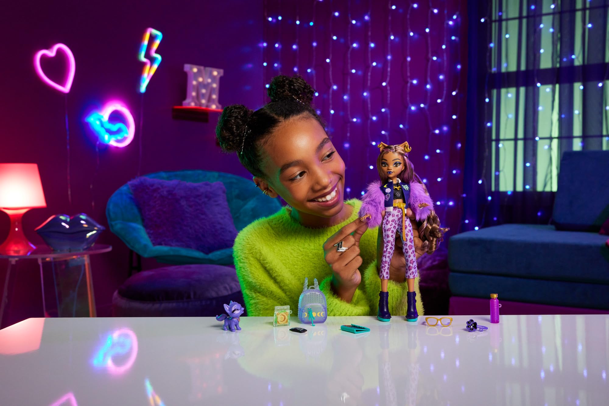 Monster High Clawdeen Wolf Doll with Pet Crescent and Accessories | 6-inch Plastic Doll | Ages 4+