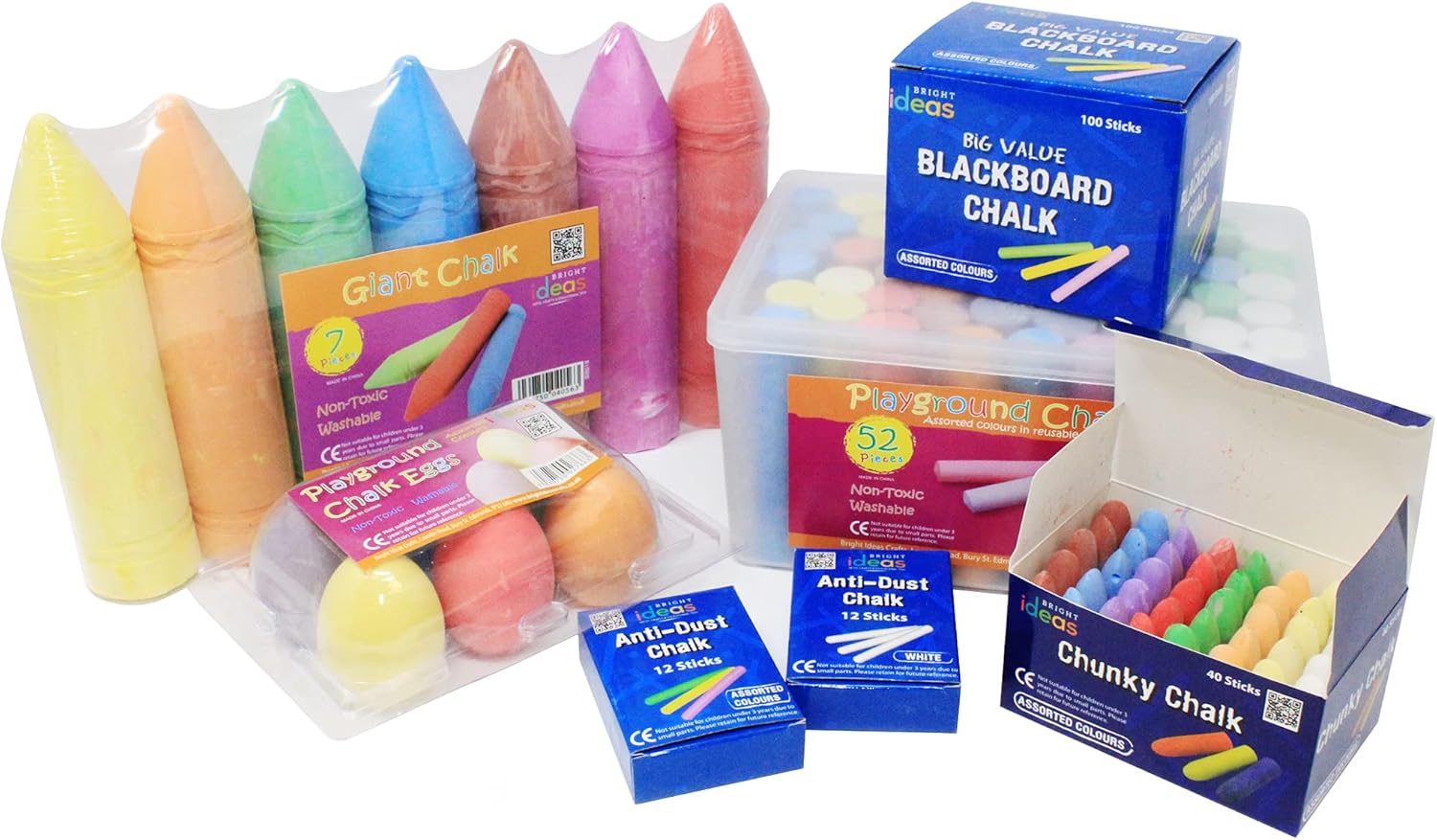 Bright Ideas PK20 Giant Playground Chalk - 20-Pack White Chalk for Outdoor Fun 4