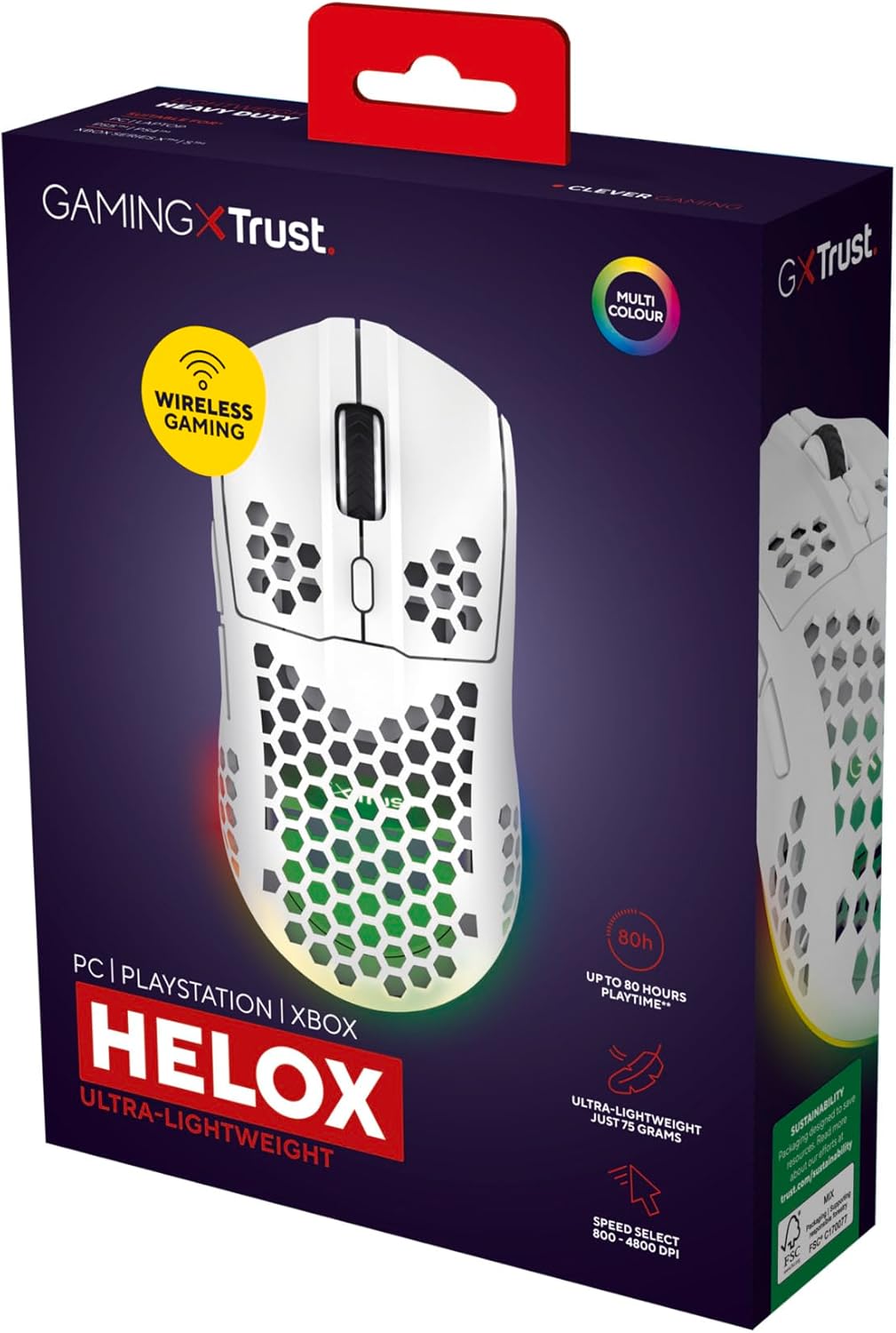 Trust GXT 929W Helox Wireless Gaming Mouse – Ultra-Lightweight 75g, 2.4GHz, Rechargeable, 800-4800 DPI, Honeycomb Design, White 13
