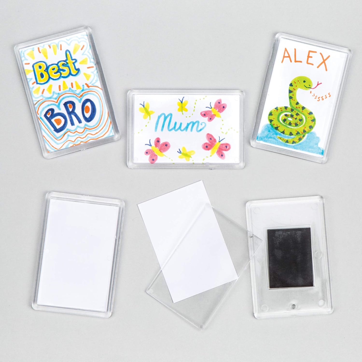 Baker Ross Design Your Own Magnet Kit - 6-Pack Transparent Magnets for Kids' Craft & Personalization