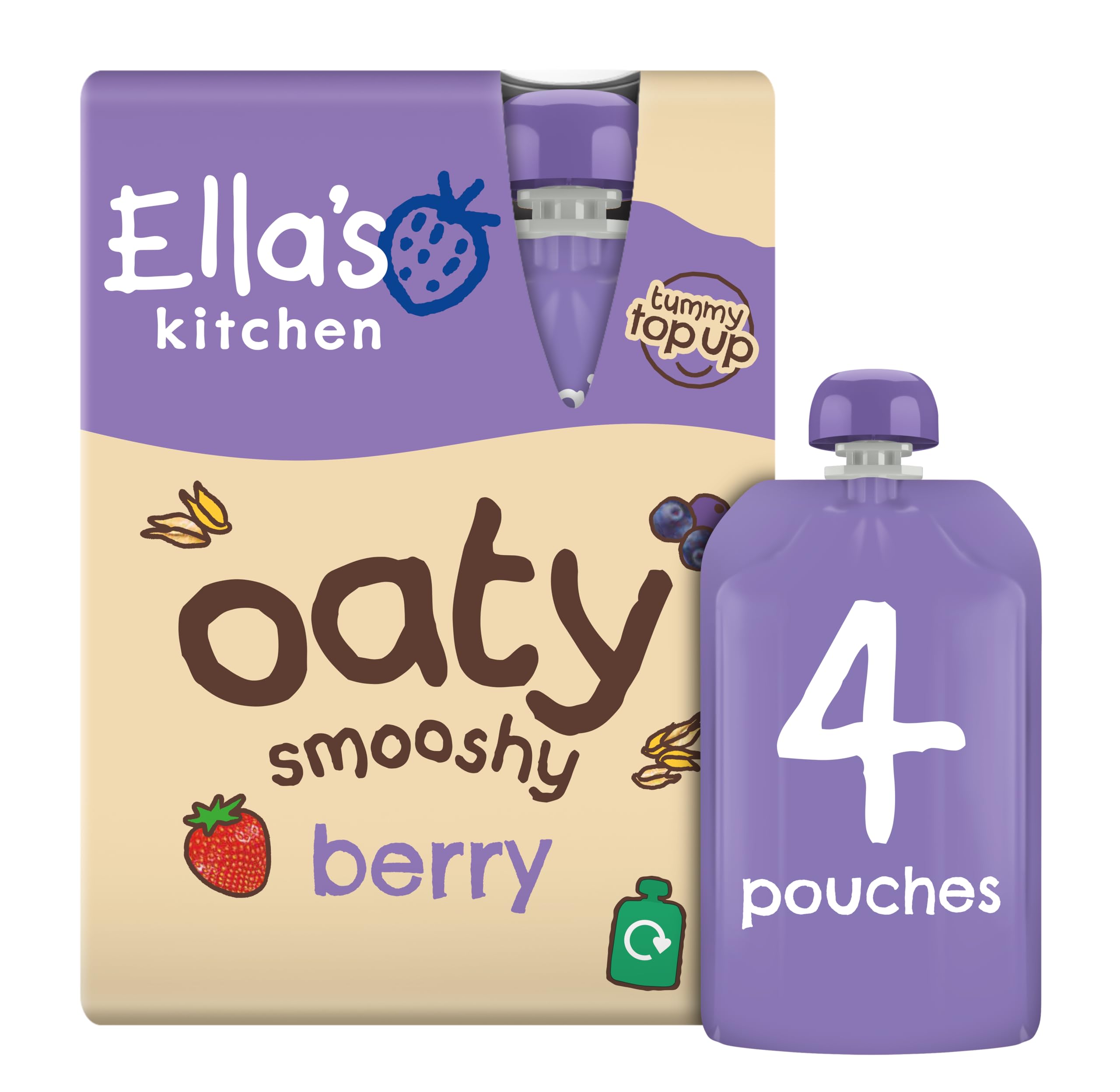 Ella's Kitchen Berry Oaty Smooshy Organic Fruit & Cereal Mix, 4 x 90g Pouches