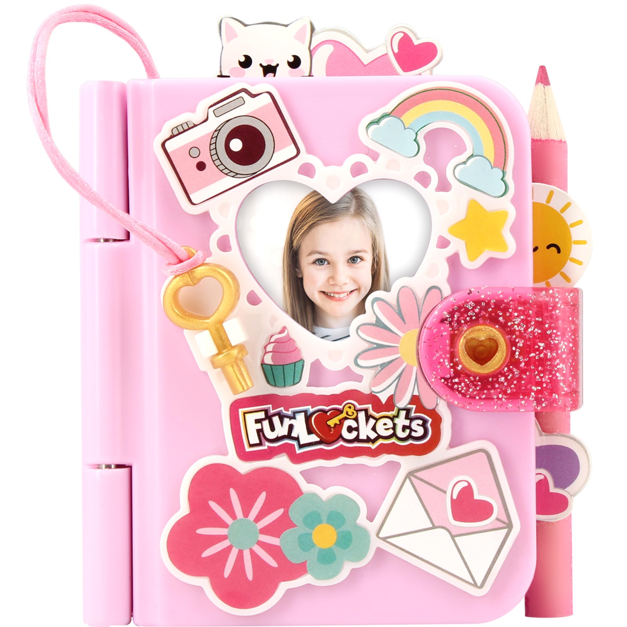 FUNLOCKETS Pink Lockable Mini Notebook with 15+ Surprises, Stickers & Pencil for Girls