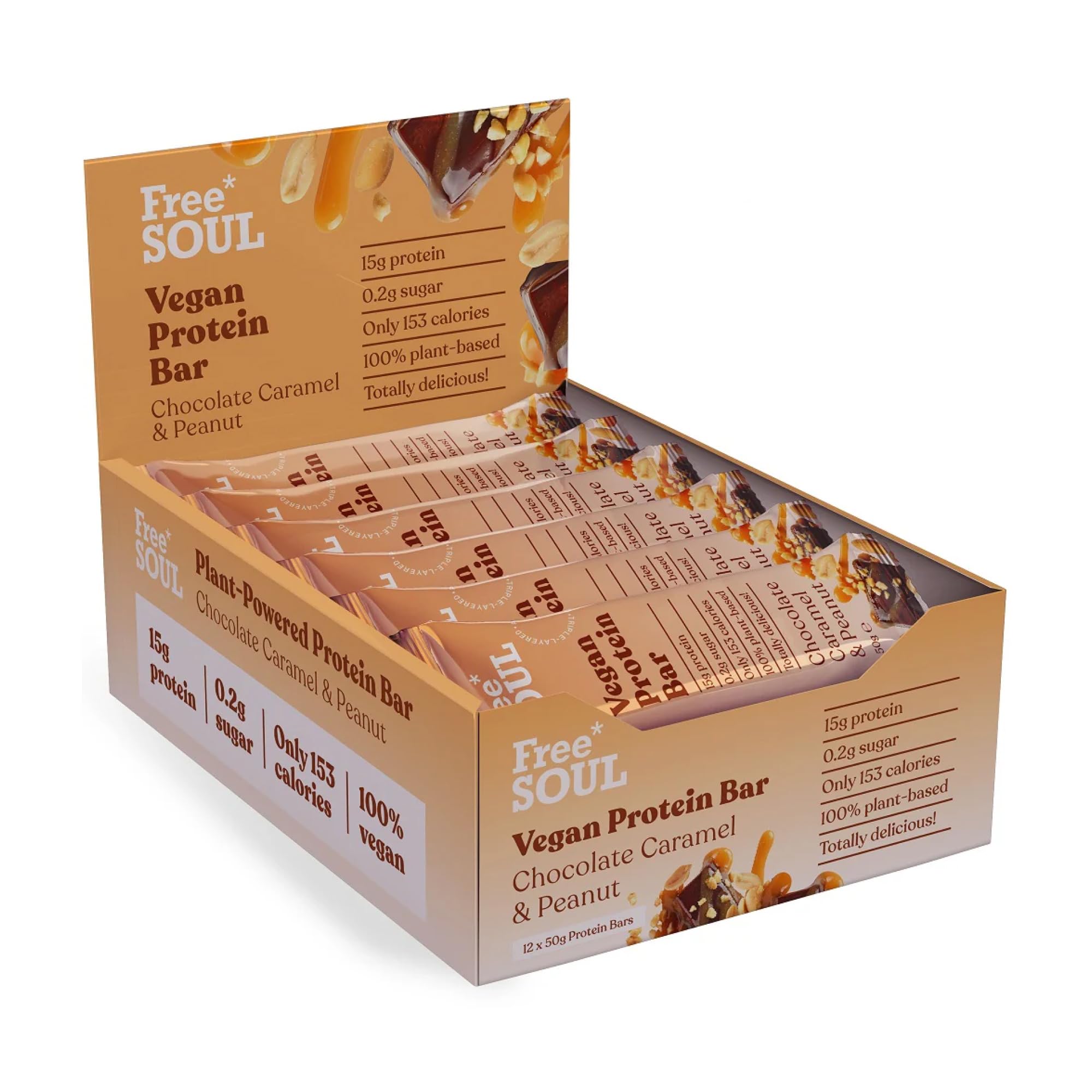 Free Soul Vegan Protein Bars 12 x 50g | Plant Based Chocolate Protein Snack | High Protein, Low Sugar