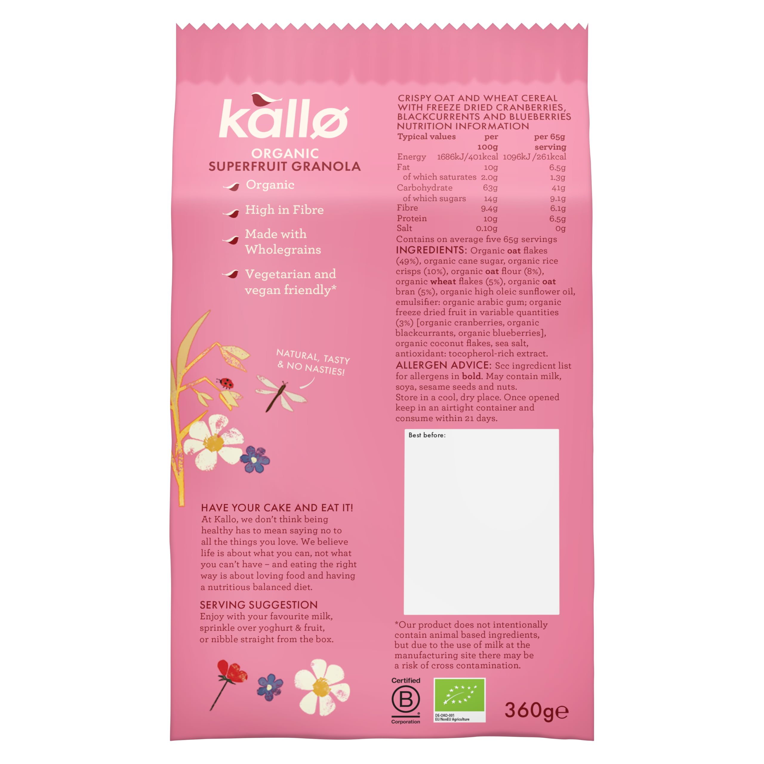 Kallo Crunchy Superfruit Granola, 360g – Organic, Vegan, High Fibre with Blueberries, Cranberries & Blackcurrants 4