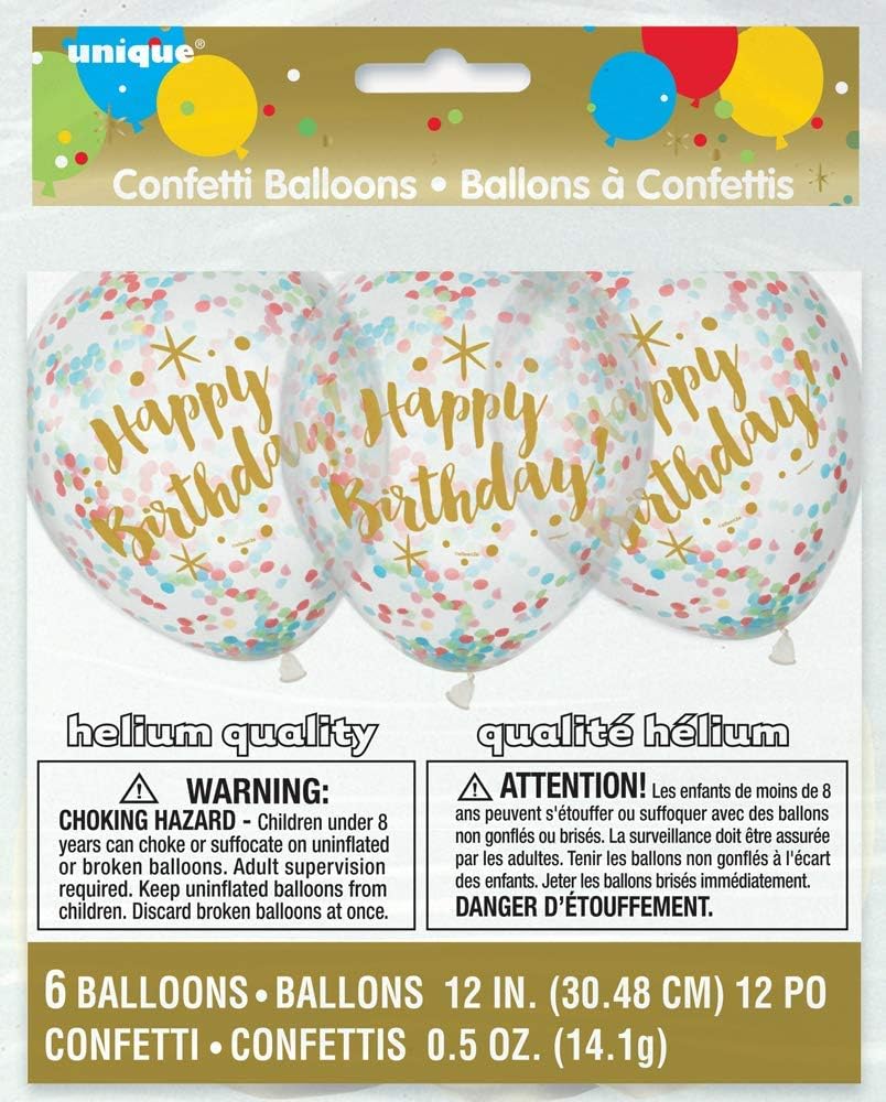 Foil Glitzy Gold Happy Birthday Confetti Balloons - Pack of 6 6