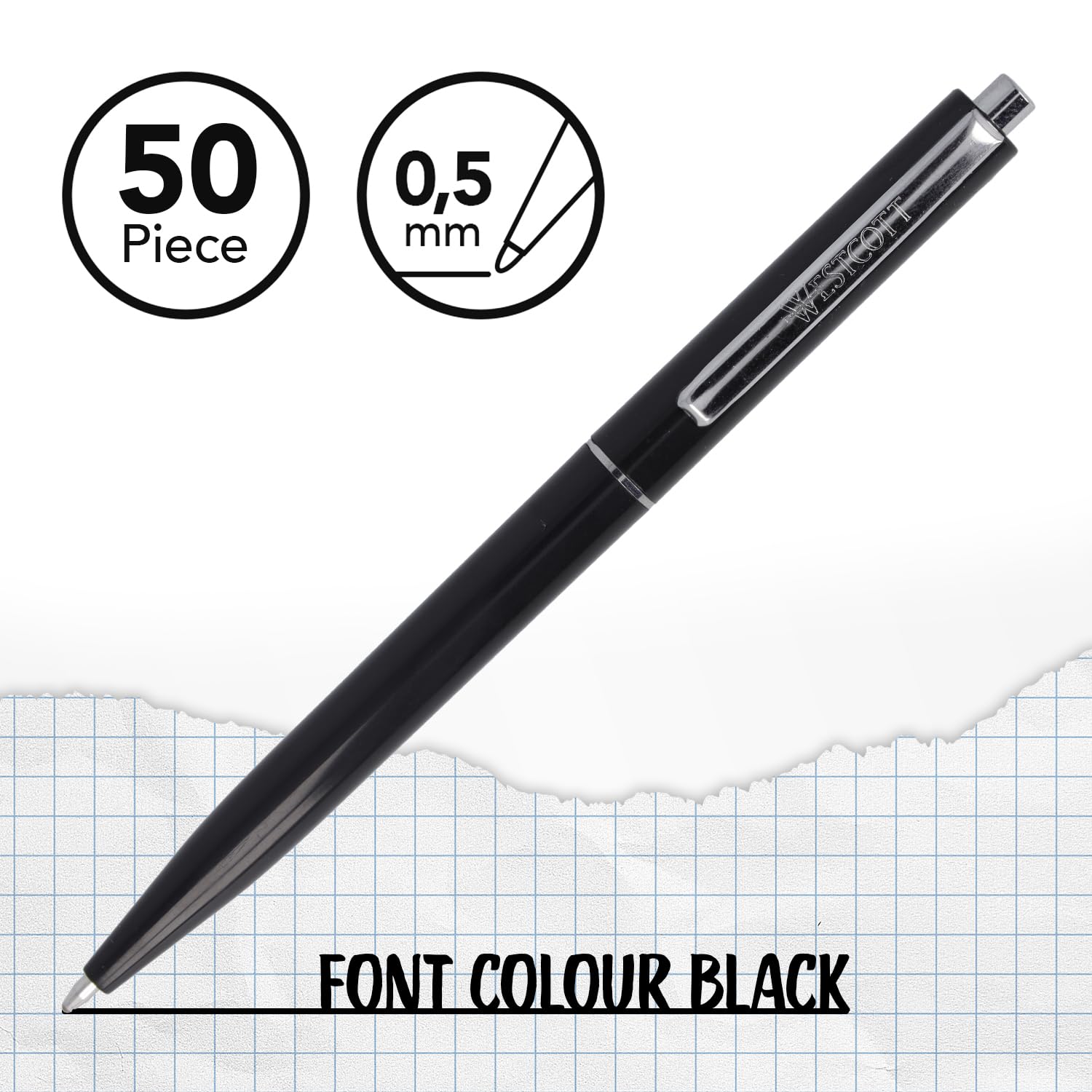 Westcott ALLTIME Retractable Ballpoint Pens - Black Ink, Medium Point (0.5mm) | Pack of 50