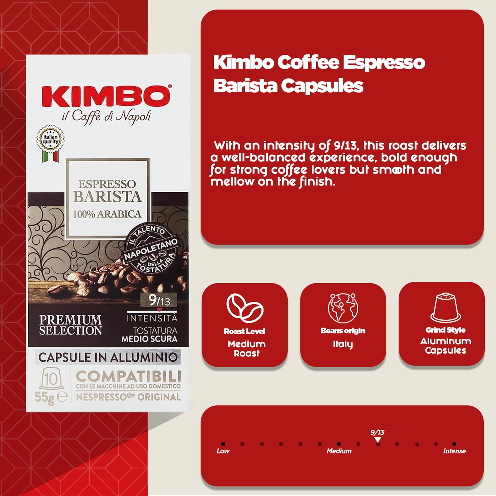Kimbo Espresso Barista Capsules | 100% Arabica Coffee Pods, Medium Dark Roast | Nespresso Compatible Aluminium Capsules, Italian Roast 5