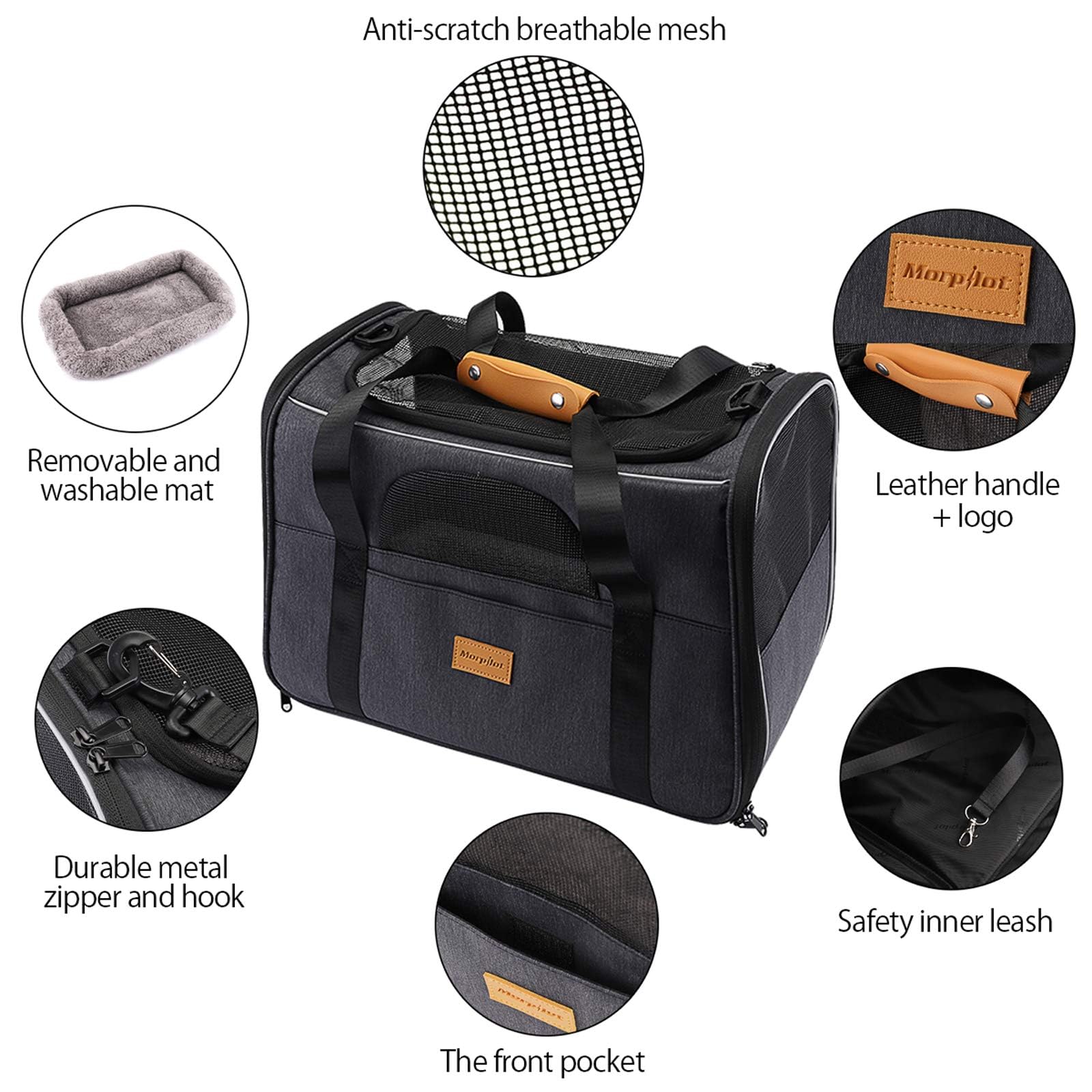Morpilot Airline Approved Pet Carrier Handbag - Up to 9kg | Polyester | Grey 2