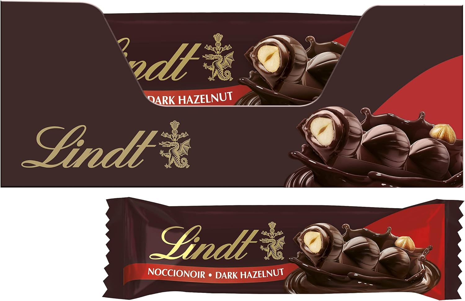 Lindt Noccionoir Dark Chocolate with Whole Hazelnuts, 35g x 18 Pack