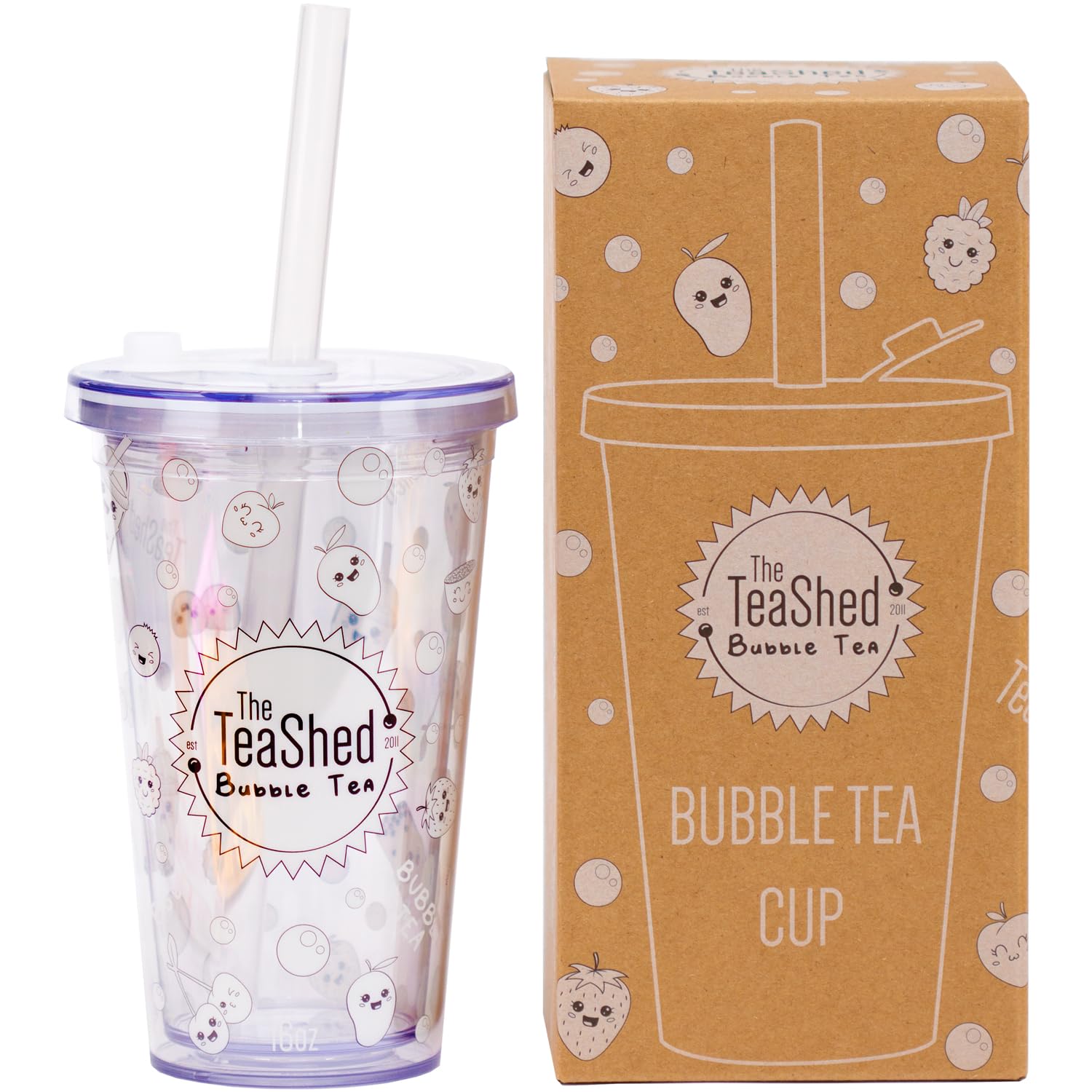 The TeaShed Bubble Tea Cup & Straw Gift Set - Reusable 16oz Leak-Proof BPA Free