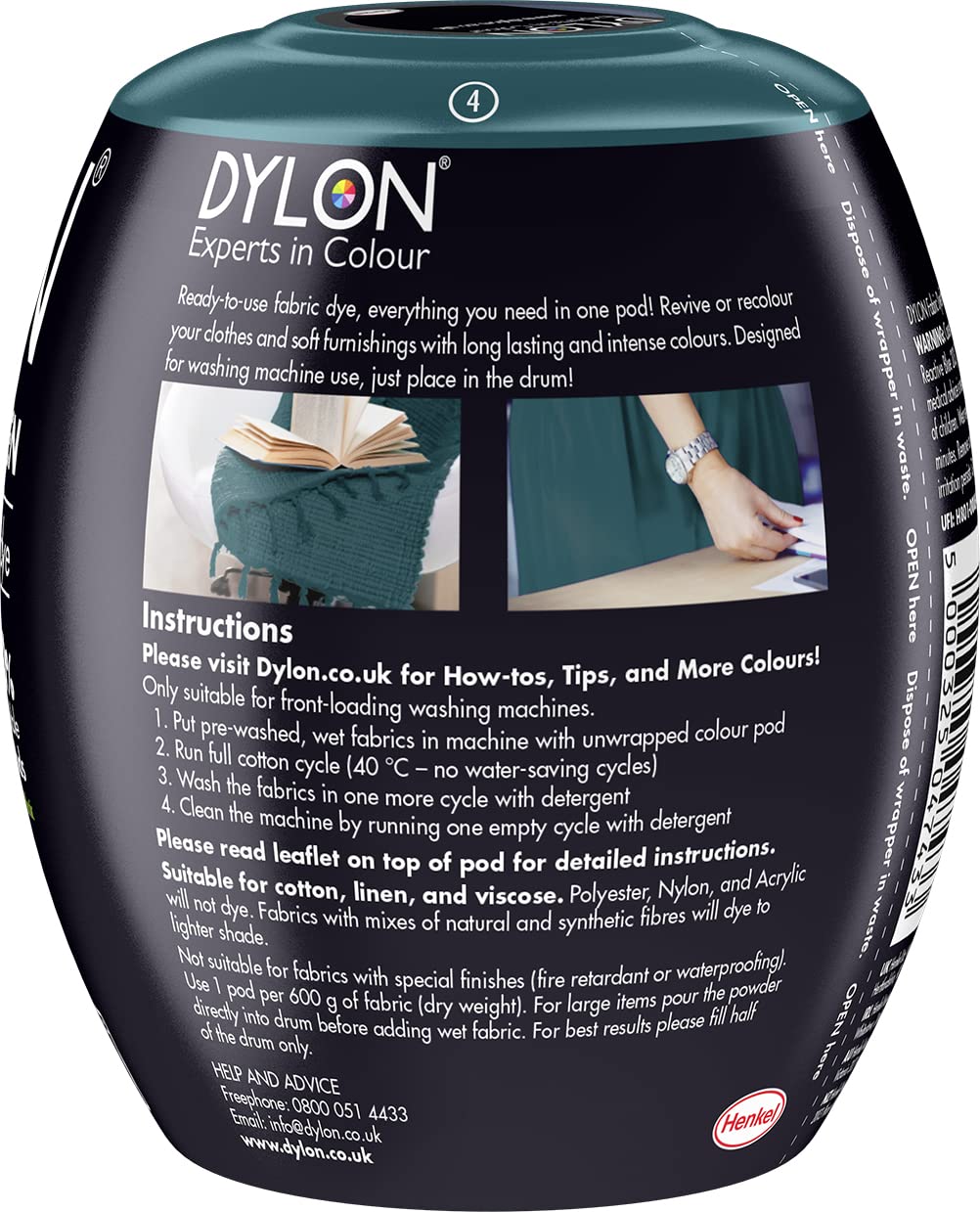 Dylon Washing Machine Fabric Dye Pod - Emerald Green | 350g | Long-Lasting Intense Colour