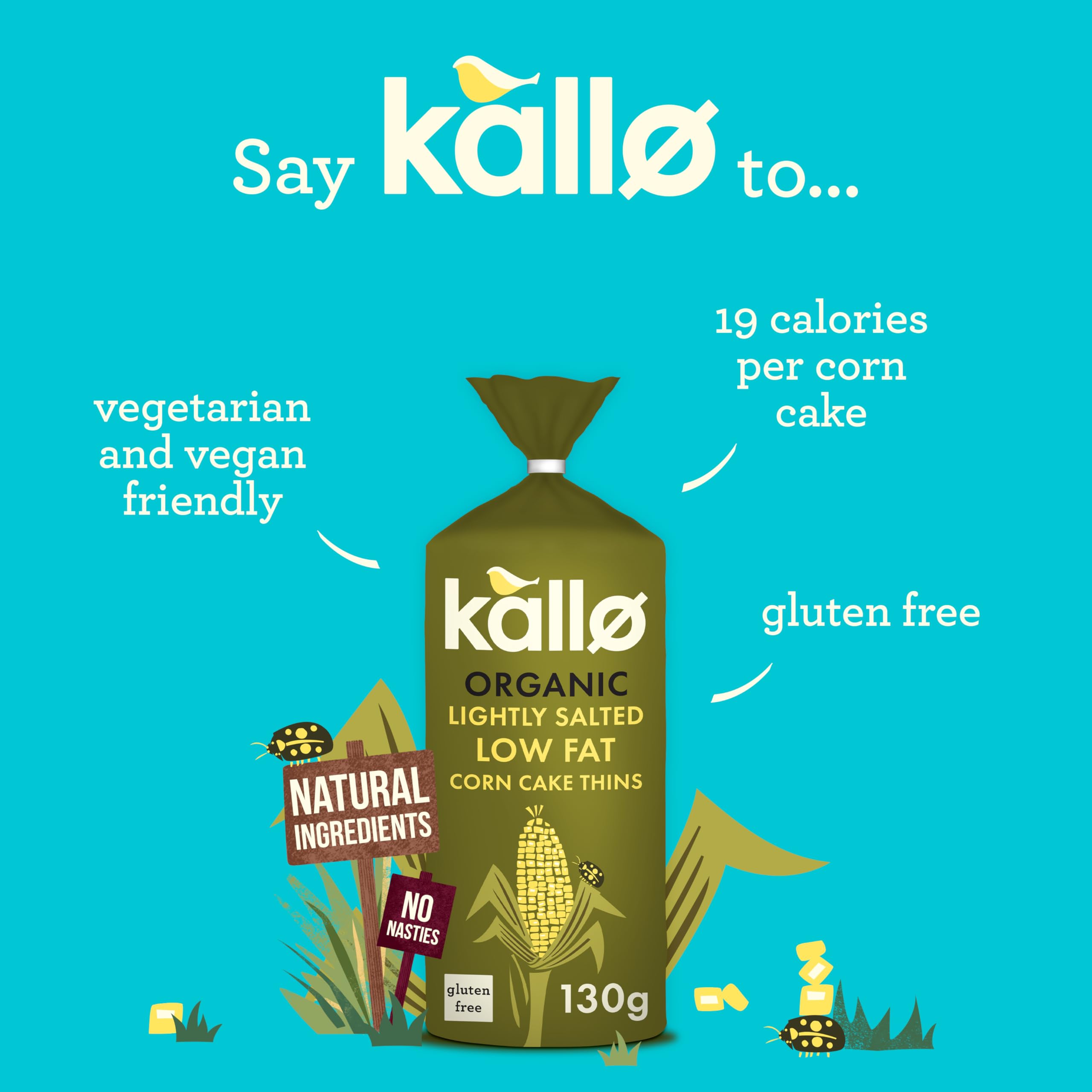 Kallo Lightly Salted Corn Cakes - Low Calorie Snack | Gluten Free | Vegan | 130g