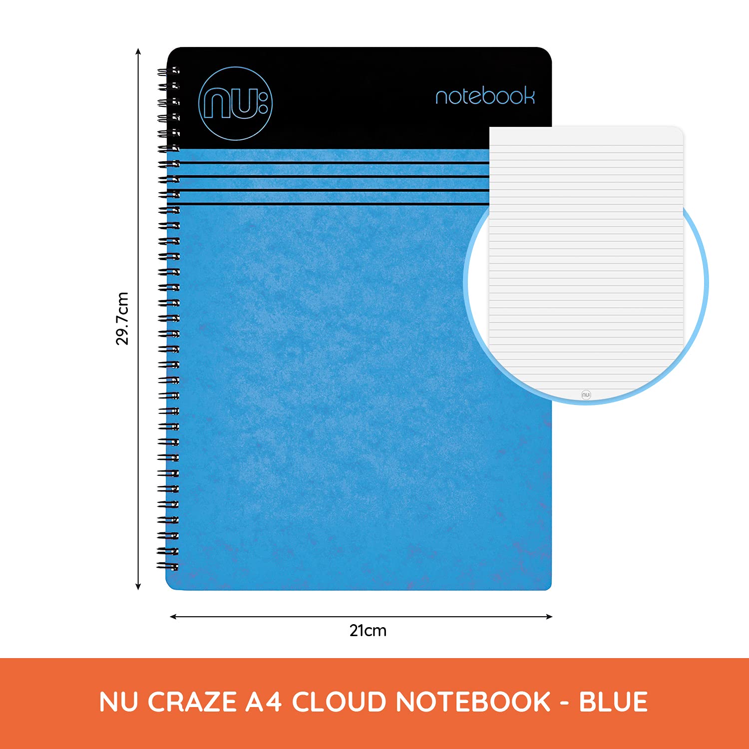 nu: Craze Cloud Range A4 Wirebound Notebook - Blue, 80gsm FSC Paper, Perforated
