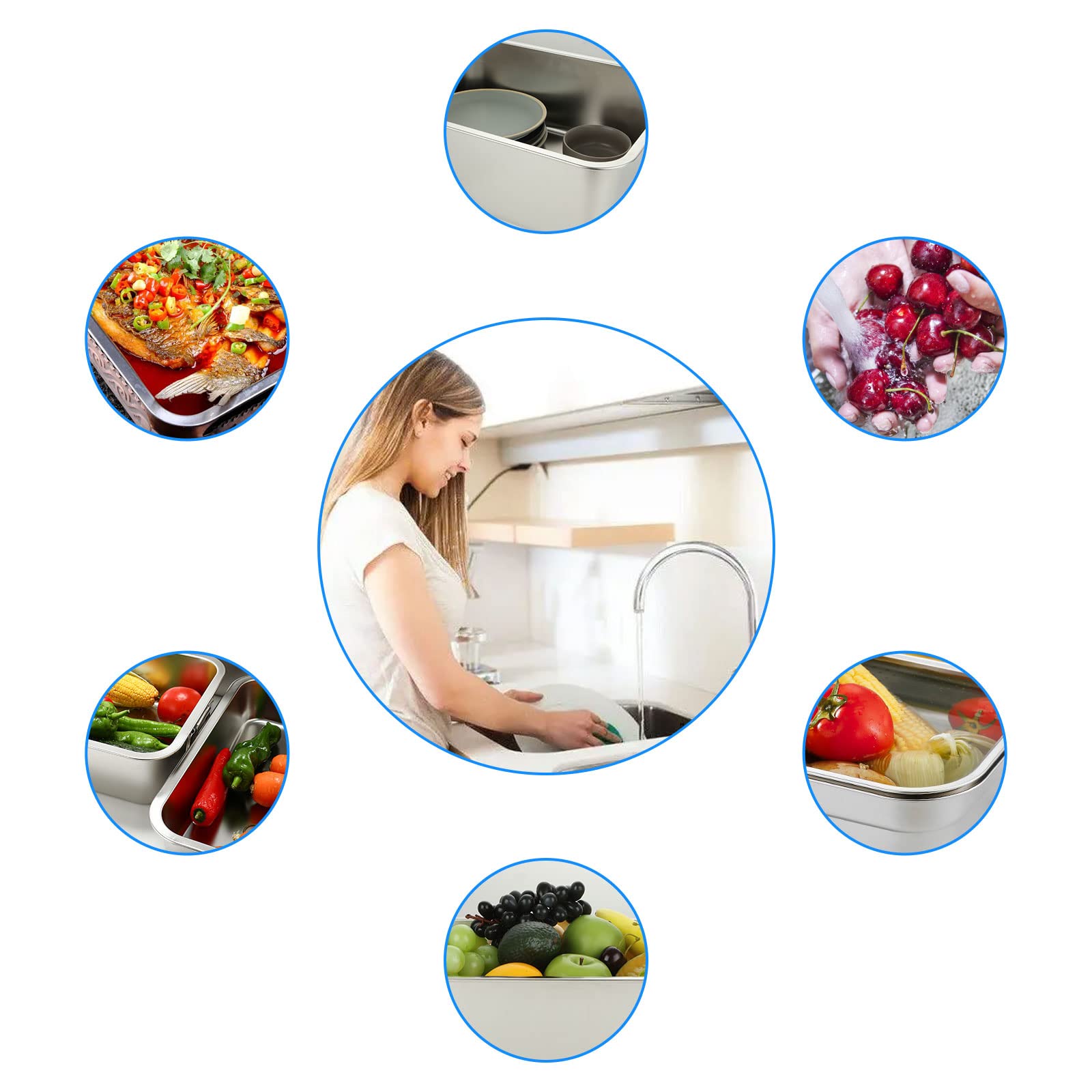 ASelected - Stainless Steel Large Rectangular Washing Up Bowl 17L 7