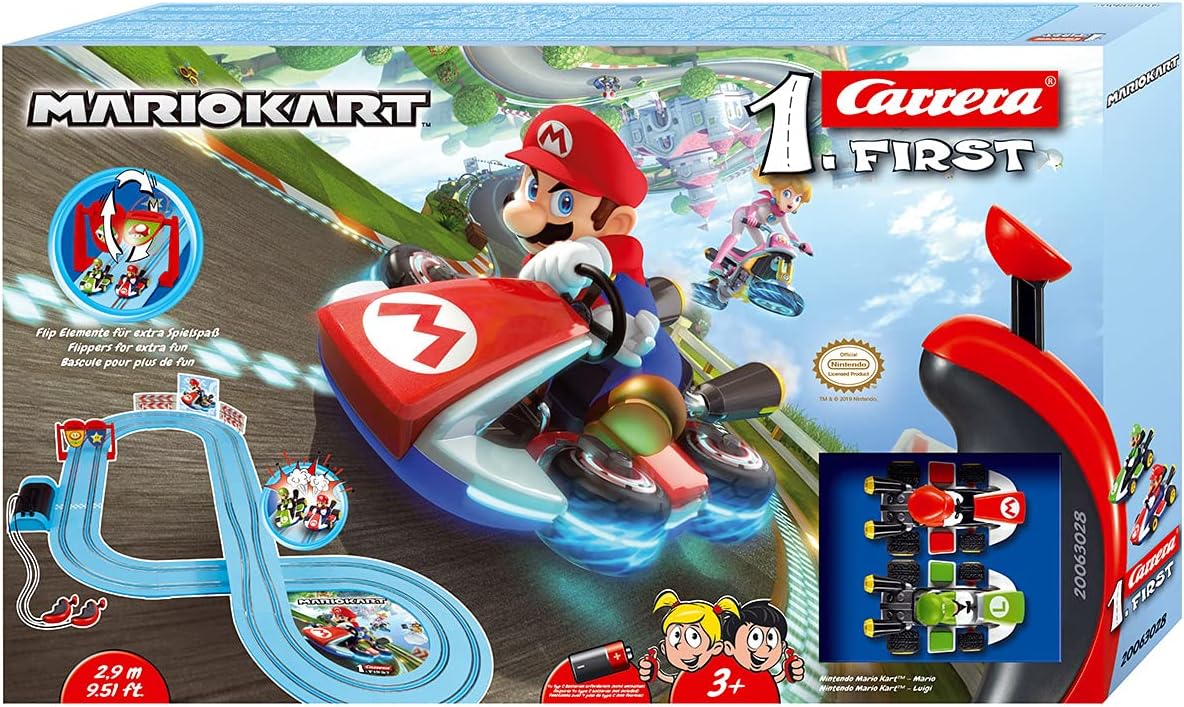 Carrera FIRST Mario Kart Mario vs Luigi 2.9m Slot Car Race Track Set, Multicolor