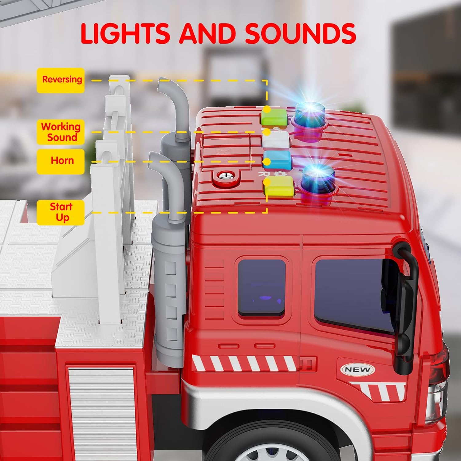 GizmoVine Fire Engine Toy - 1:16 Scale Light-Up & Sound Fire Truck for Toddlers 2-5 Years 5