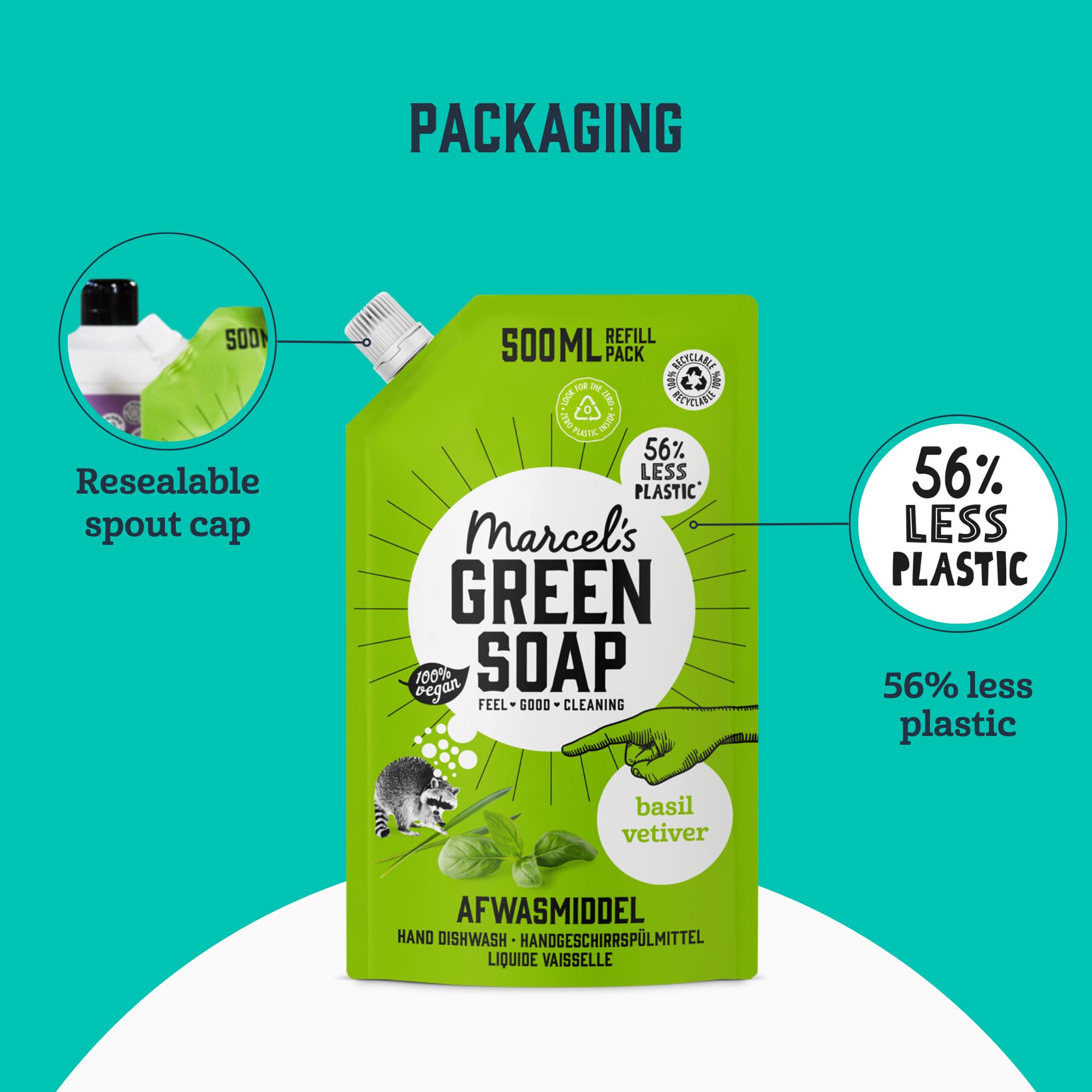 Marcel's Green Soap - Basil & Vetiver Washing-Up Liquid Refill 6