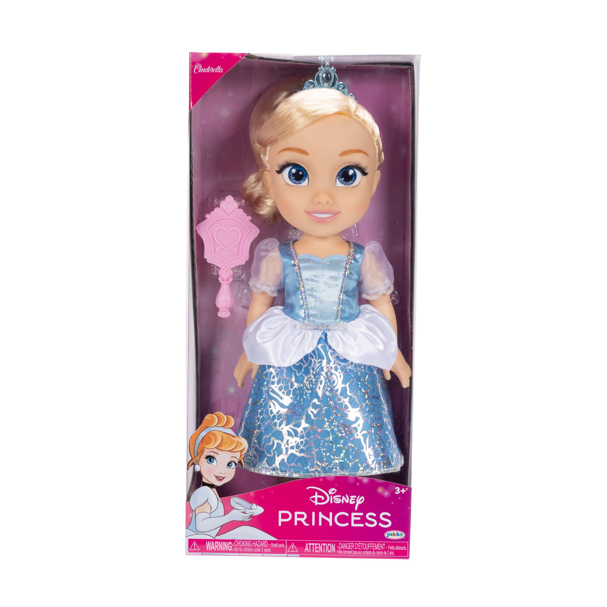 Disney Princess Cinderella Doll, 14” / 35cm Tall Doll with Royal Reflection Eyes Includes Shimmery Platinum Holofoil Printed Removable Dress, Shoes, Tiara and Brush, Perfect for Girls Ages 3+ 6
