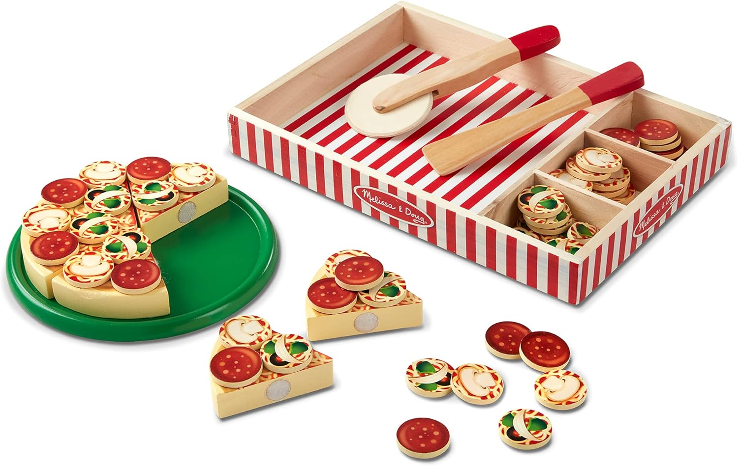 Melissa & Doug Wooden Pizza Party Play Set - Pretend Play Food for Ages 3+